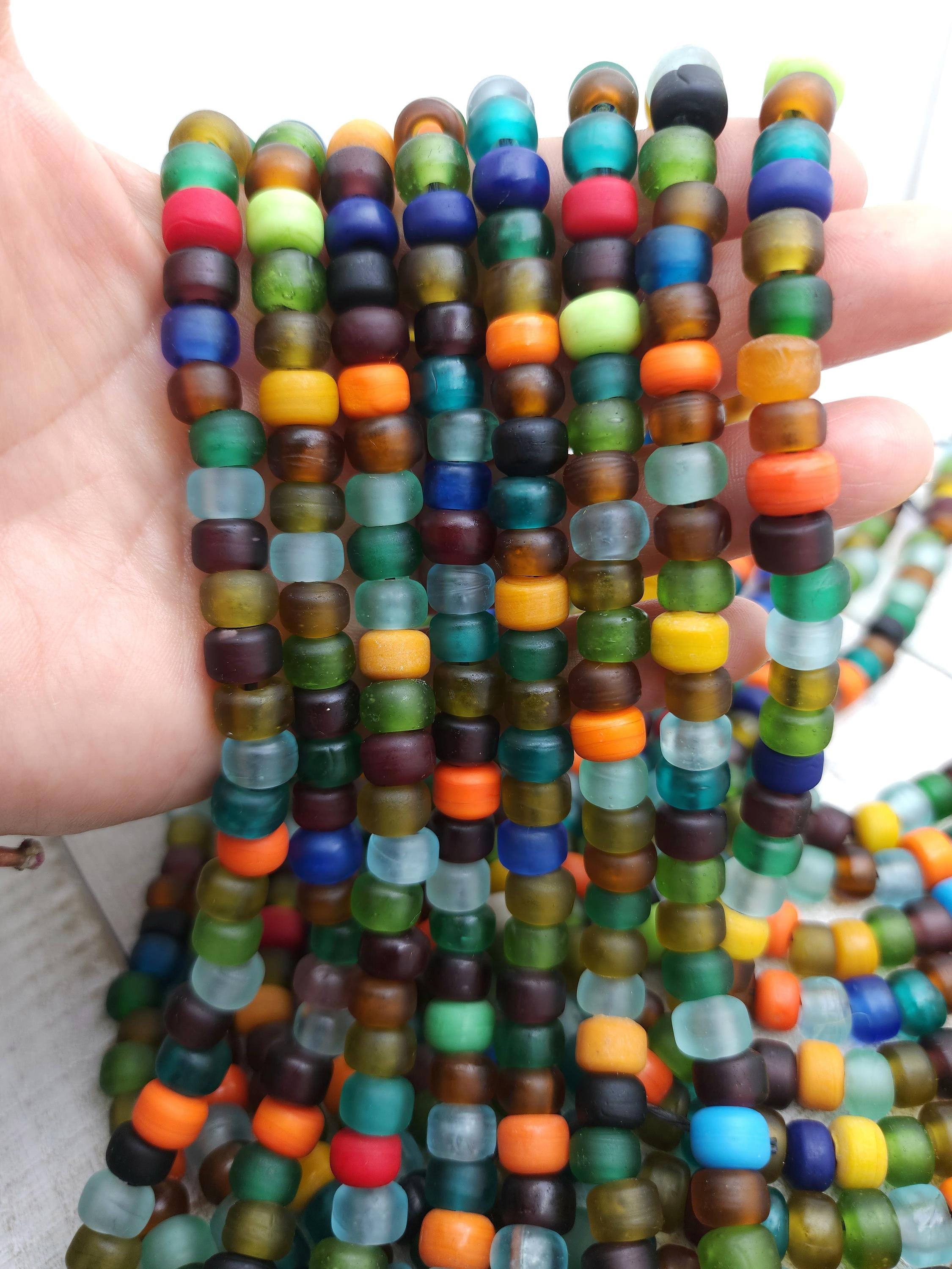 Multicolor Opaque Glass Beads, Pony Beads, Crow Beads, Strand With 35 Beads 9x6, Jewelry Making Supplies, Craft.