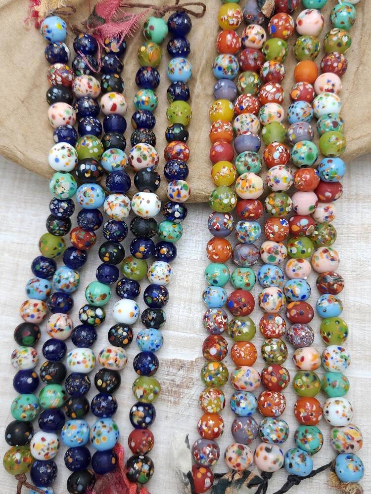 Beautiful Colorful Glass Beads / Indonesian Beads / Fun Beads / Strand 20 Beads 9-11mm / Java / Jewelry Making Supplies / Choose Colors.