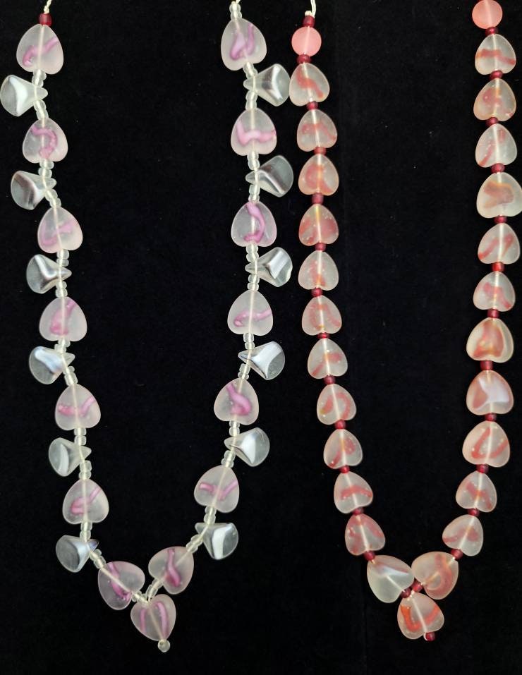 Beautiful Glass Heart Shaped Beads From Afghanistan / Option To Choose Red Pink Or Orange / Strand 15-16" 13-16mm/ Jewelry Supplies.