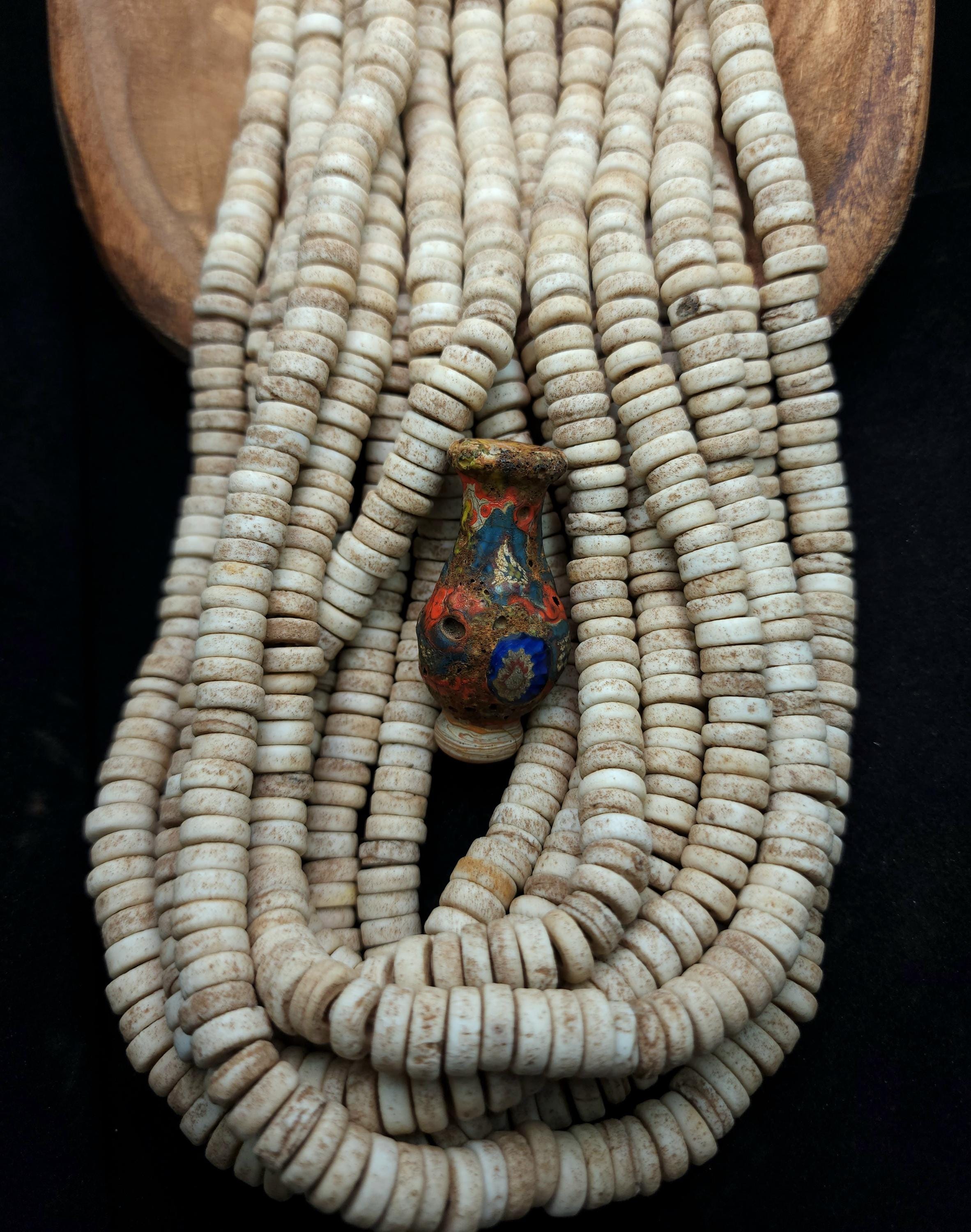 Beige Brown Glass Beads With Strong Old Rustic Accent Raw Texture, Available In 7-8, 9-10mm Or 10-12mm Strand 10", Heishi, Indonesian Beads.
