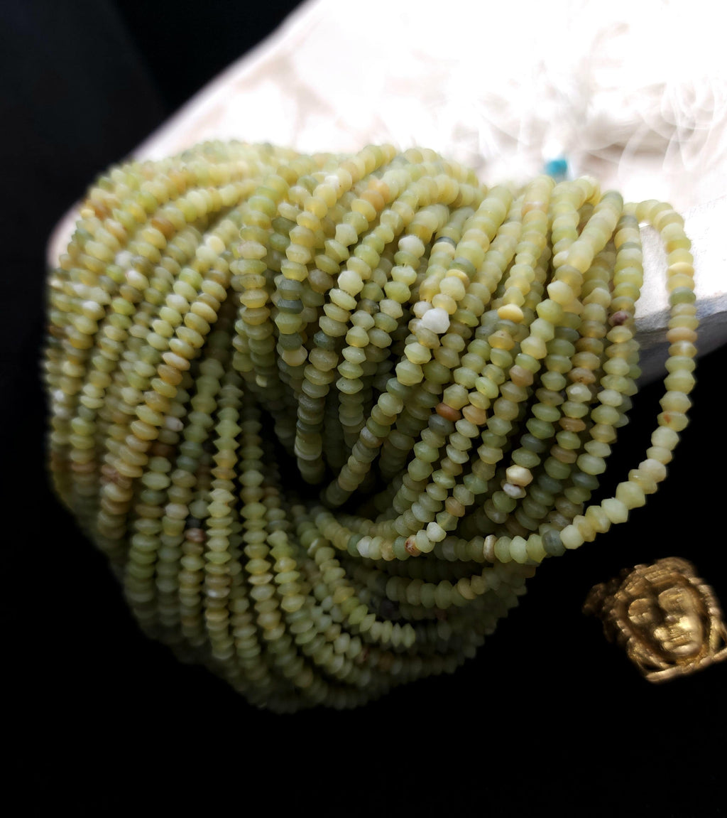 Serpentine Lemon Green Natural Jade Beads, Healing Stone Saucer Heishi Beads From Afghanistan, [3mm+] Strand 14", Jewelry Making Supplies.