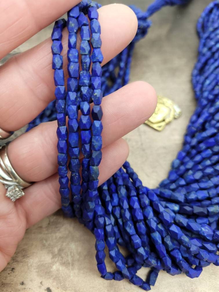 Natural Heishi Faceted Genuine Lapis lazuli  Beads  3-4mm 15"+Long Strand / 4-5mm 15"+ Long Strand/Jewelry Supplies.
