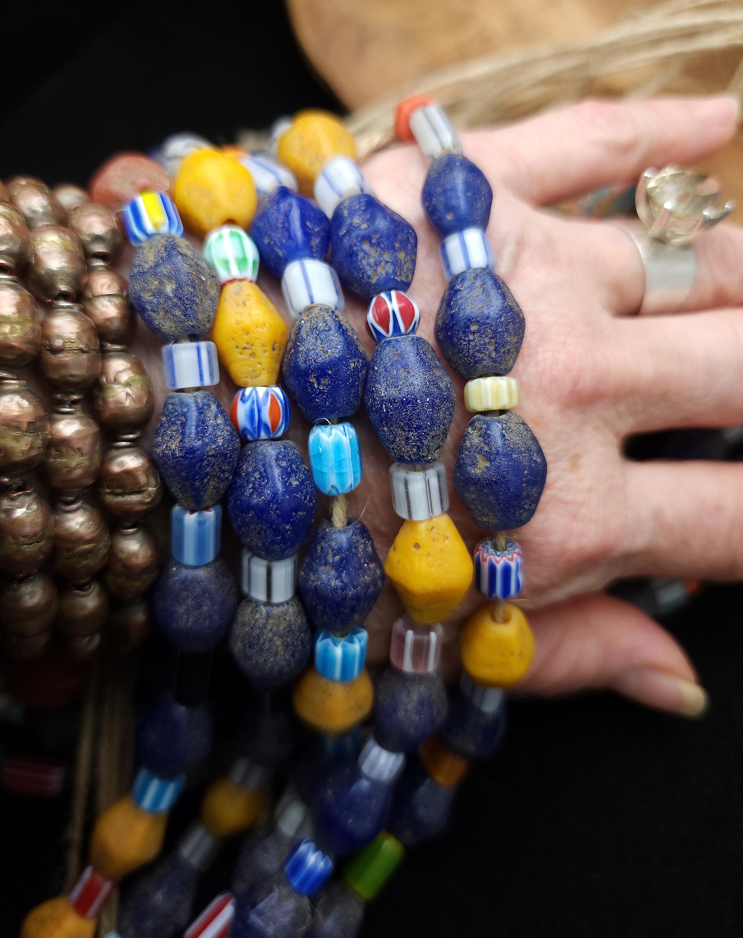 Full Strand 15" Bicone Glass Beads, Colorful Vintage Chevron Indonesian Beads, Jewelry Making Supplies.