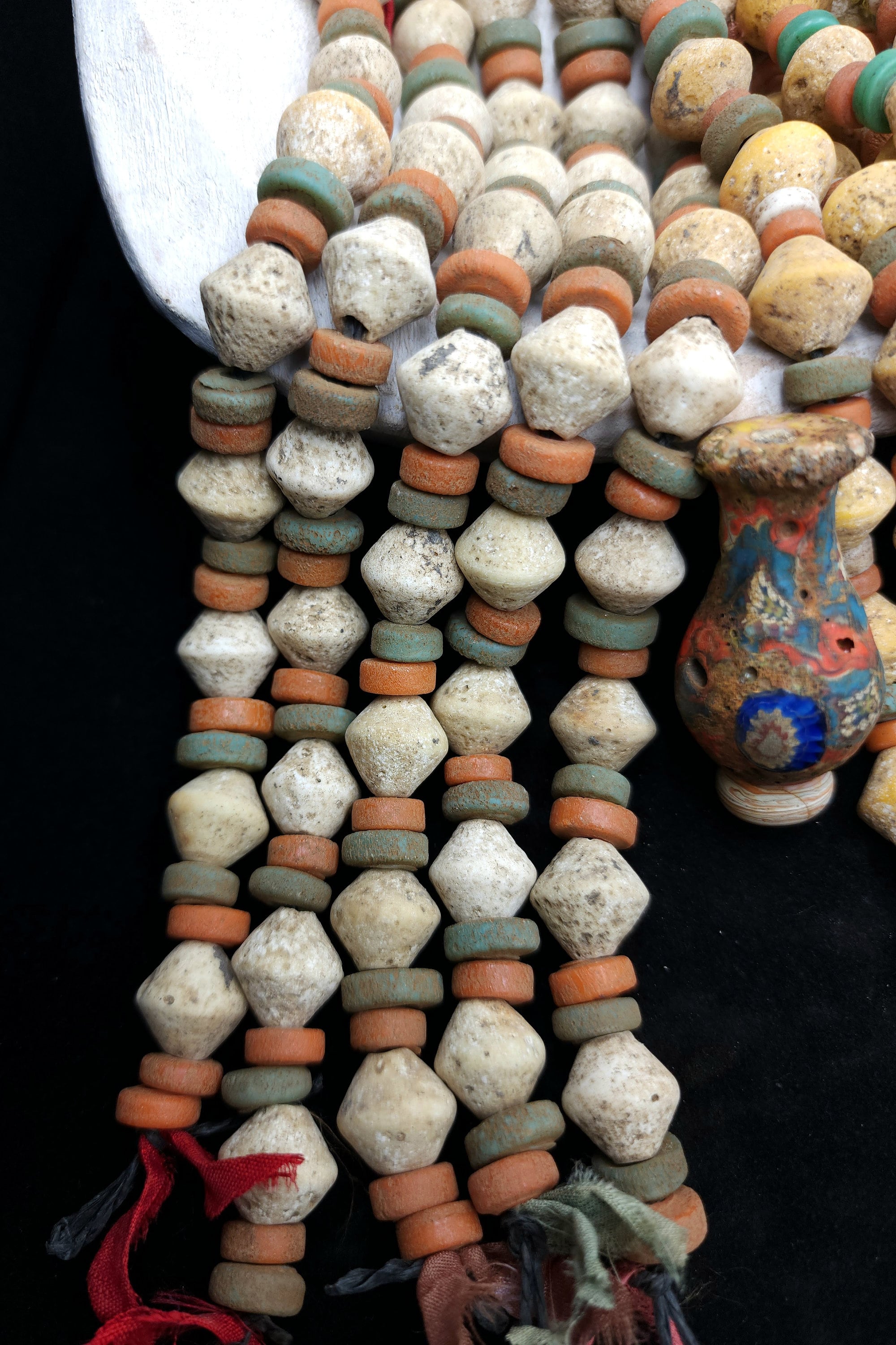 Bicone Old Glass Beads Strand 8" 14mm+ x 13-15mm Option To Choose Beige Or Yellow,  Jewelry Making Supplies, Unusual Beads, Thailand Beads.