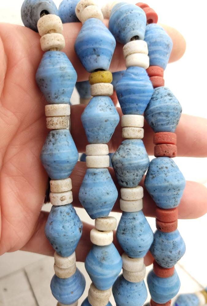 Java Bicone Glass Beads With Old Rustic Accent / Strand 10" 16-18mm x 13mm / Jewelry Supplies / Indones Beads / Lampwork Beads.