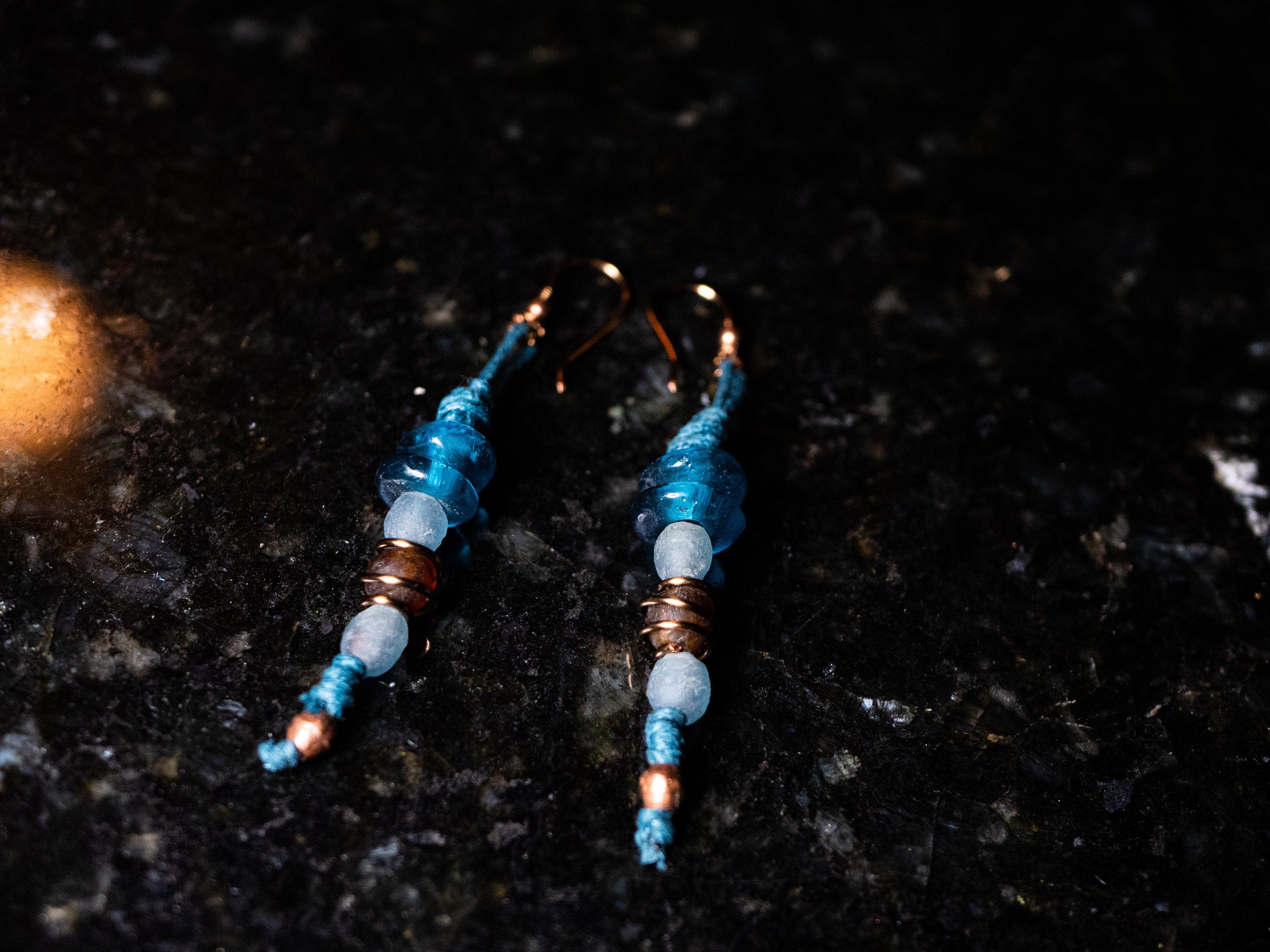 Winter | Earrings | African Glass | Bronze | Glass Disk | Hemp