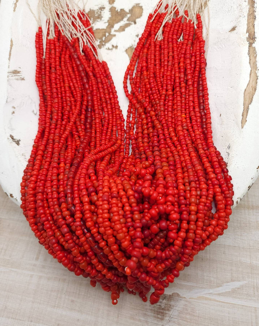 Red Afghani Glass Seed Beads Strand 17-18" Inches long 3-5mm / Heishi Beads Red Love / Afghani Necklace / Jewelry Supplies.
