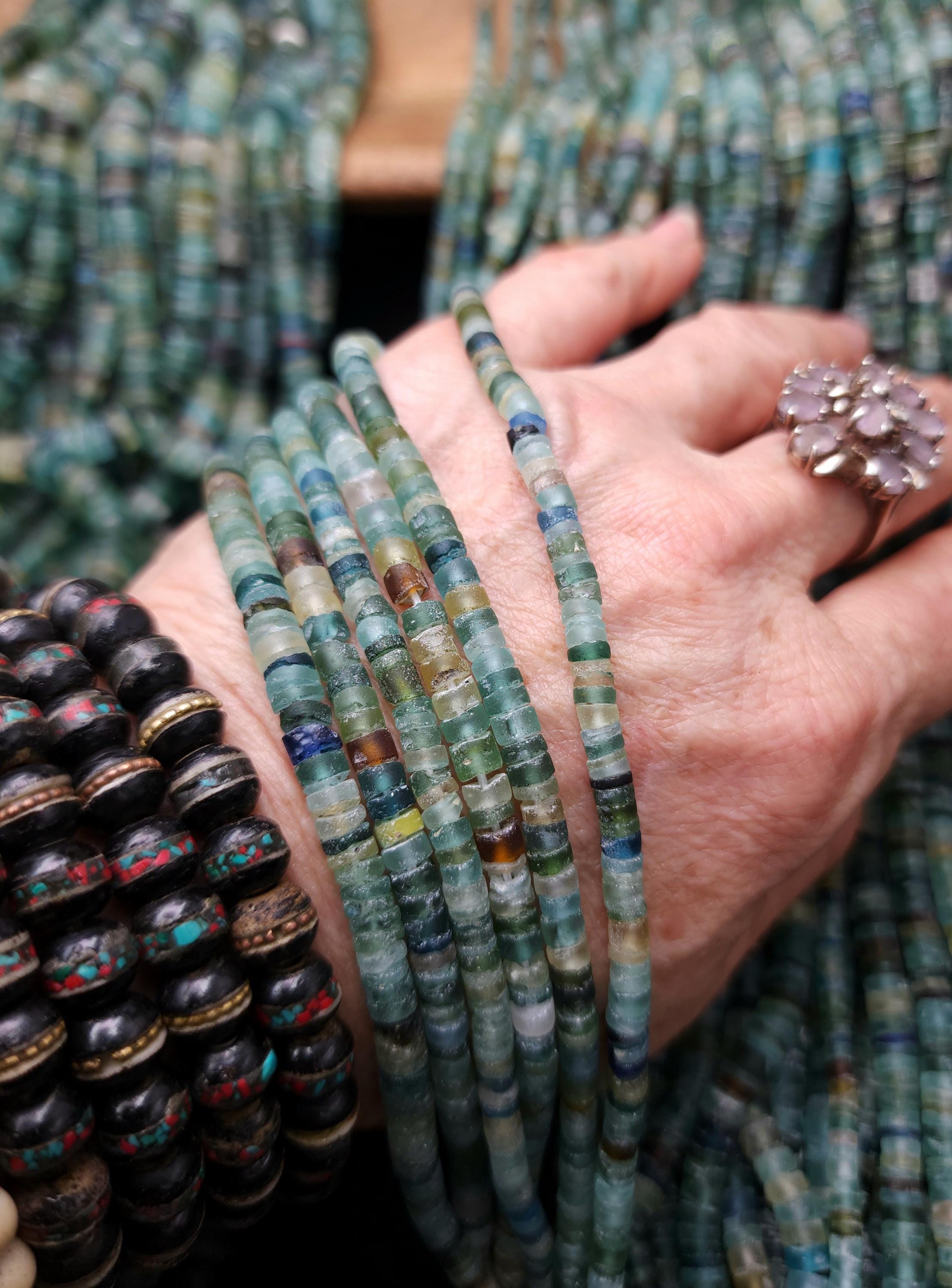 Ancient Roman Glass Beads, Chilinders Heishi Beads, Full Strand 14-15" 3-4mm Or 6-7mm, Jewelry Making Supplies.