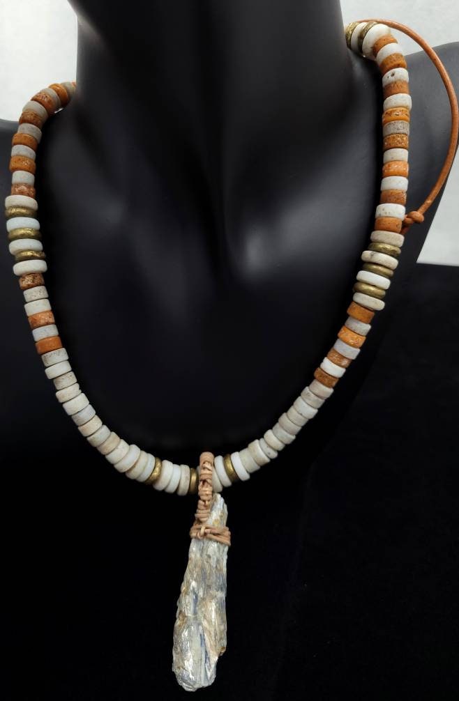 Beautiful Adaptable Necklace Size Long 11"-16" Kyanite  Natural Blue / High Quality Leather Necklace / Necklace For Him And Her.