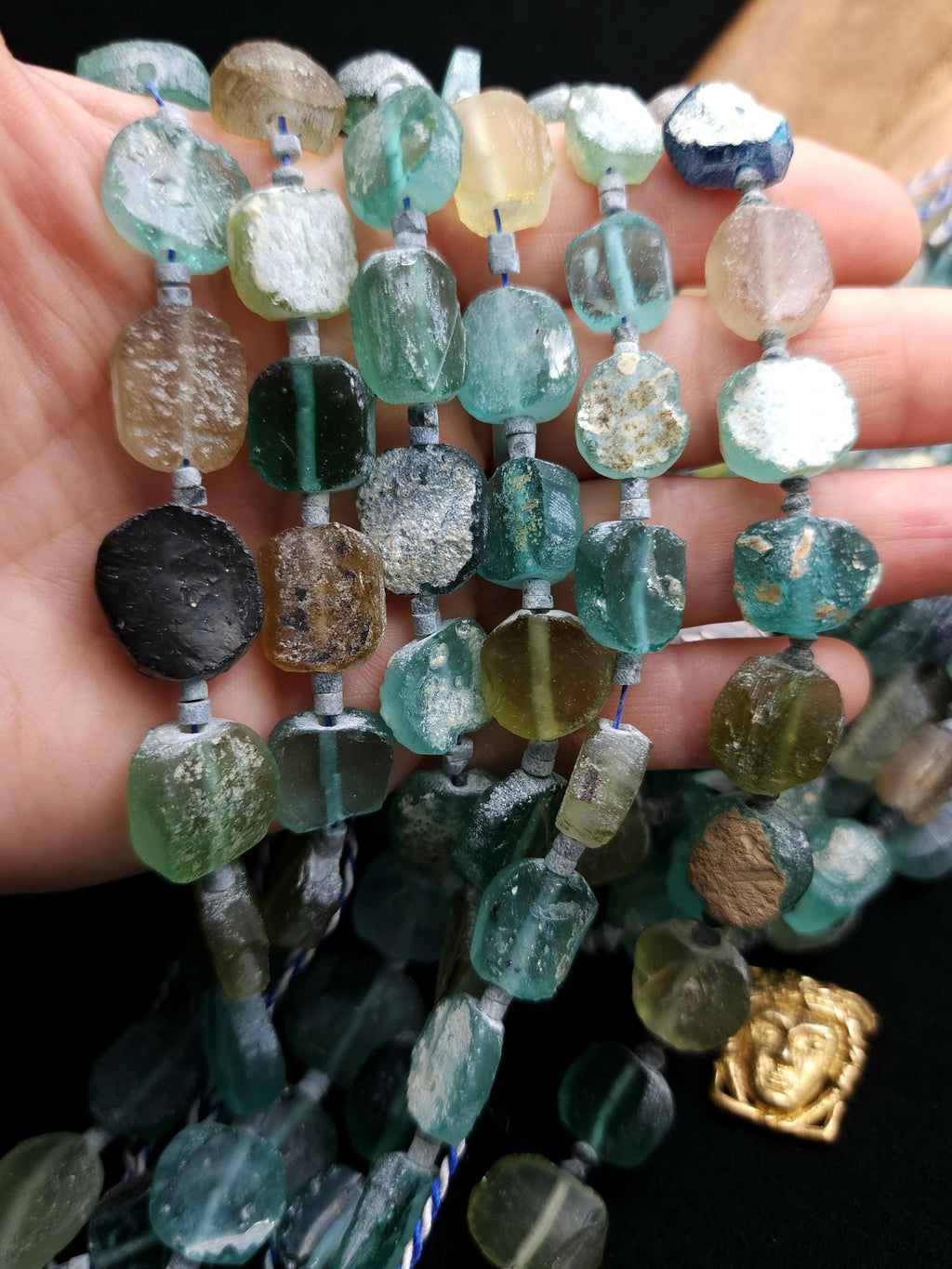 Unique Roman Glass Strand 15" Inches Long 10-18mm, Very Old Glass From Ancient Rome From Afghanistan, Excavated Beads, Jewelry Supplies.