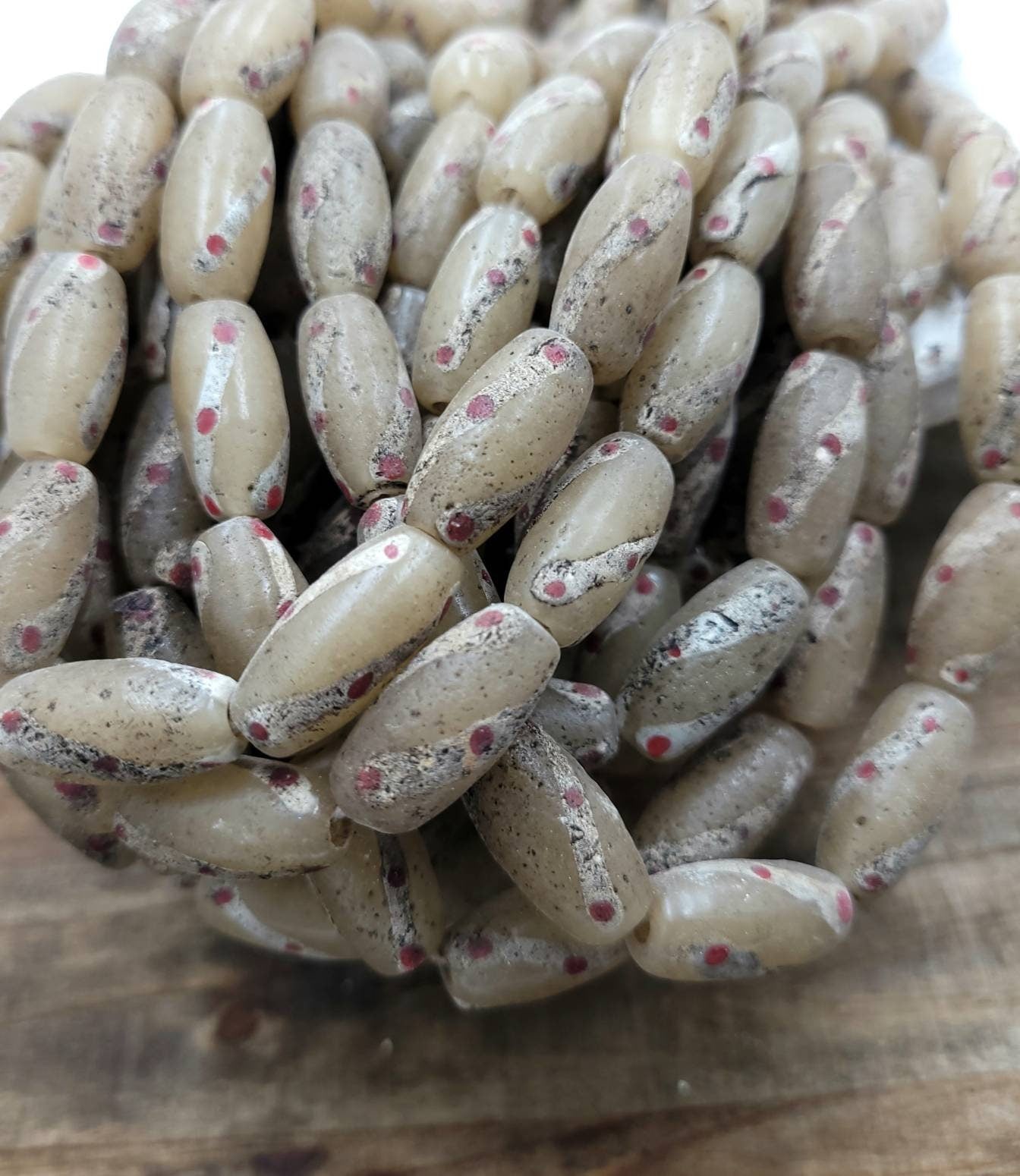 Old Accent Glass Beads Made By Thai Artisan Hands / Indonesian Beads / Java / 10 Beads 18-20mm x 10mm / Jewelry Making Supplies / Vintage