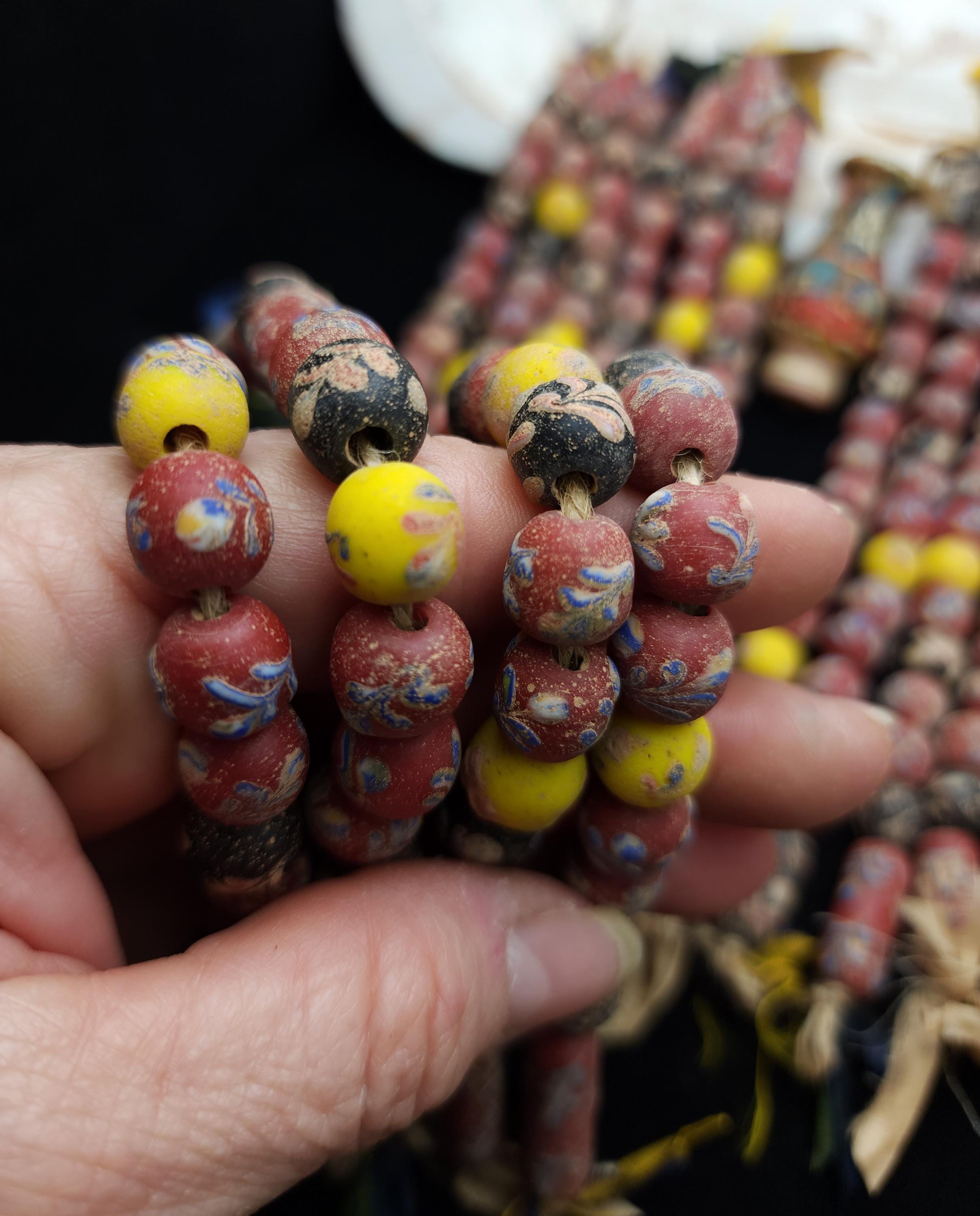 Unusual Vintage Glass Beads From Indonesia, Strand 15 Beads 9-23mm, Craft Jewelry Making Supplies.