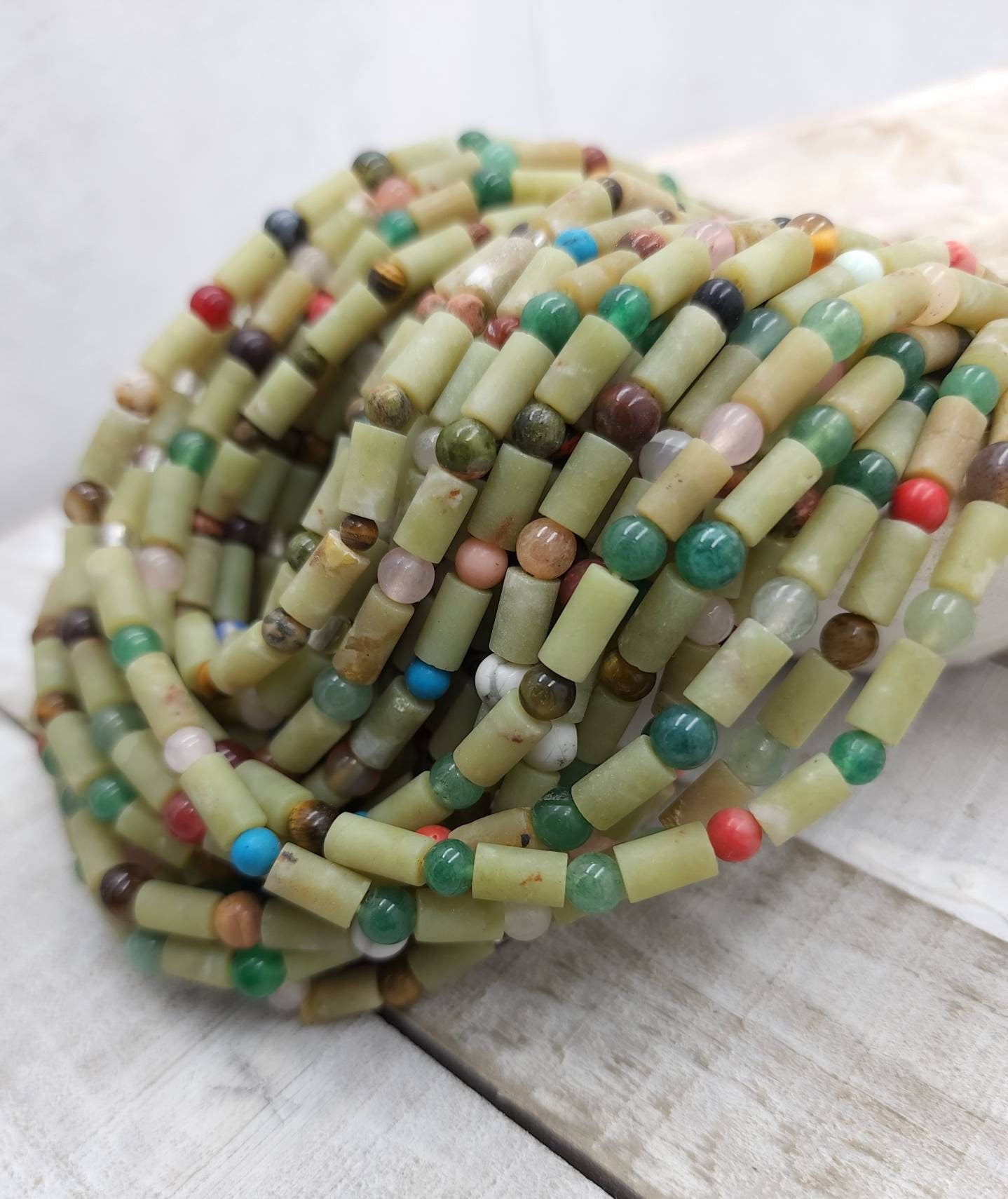 Beautiful Natural Jade From Afghanistan / Afghani Necklace / Strand14" 54 Beads 4-5mm x 9-10mm / Jewelry Making Supplies