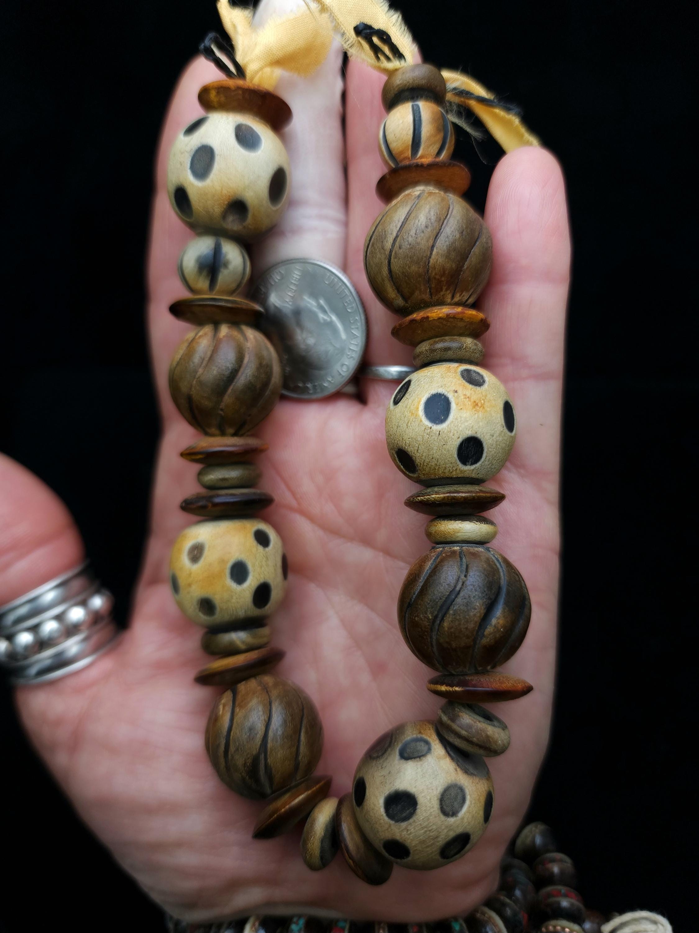 Hand-Carved Horn Bone Beads, 12–21mm, Unique African Large Hole Beads, Strand 10", Option to choose, Rustic Natural Buffalo Bone Beads.