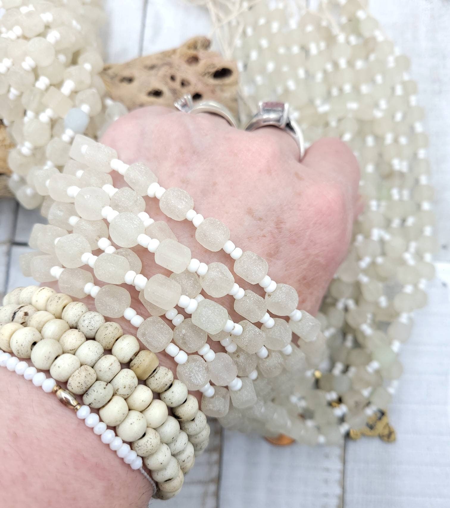 Vintage Glass Beads From Afghanistan / Choose Bead Size 8mm or 10mm Strand 17" / Jewelry Making Supplies.