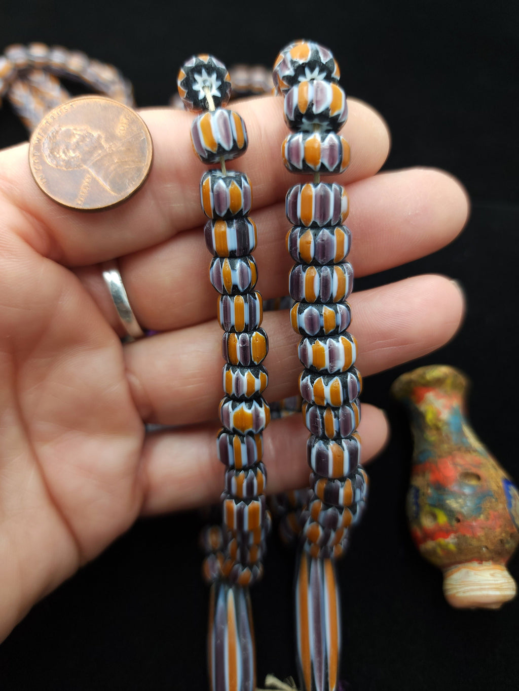 Chevron Beads 6 Layers Orange Purple White and Black Strand 8"Inches Option to choose 7-8 or 10-11mm, Jewelry Making Supplies.