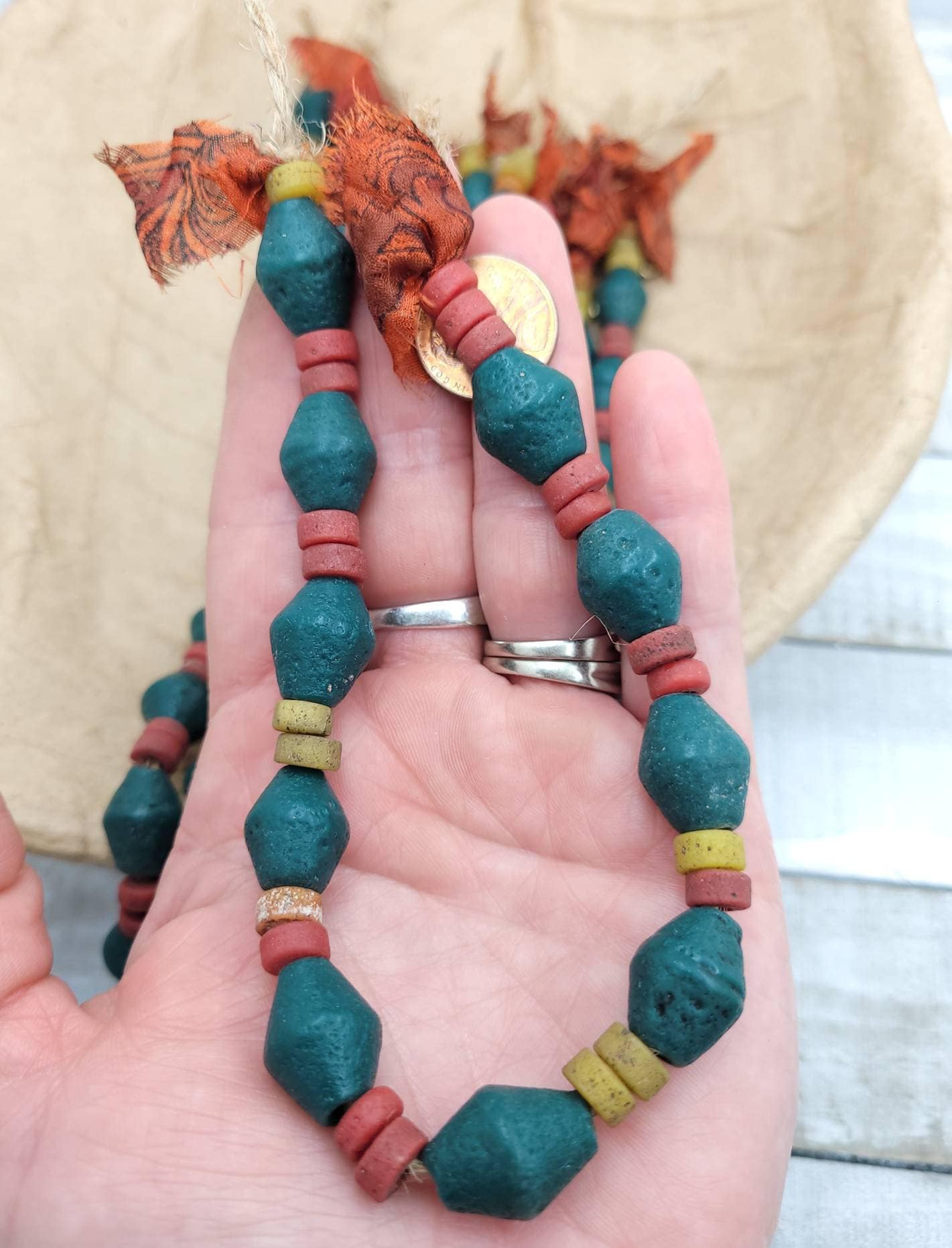 Bicone Glass Beads With Old Rustic Accent / Java Glass Beads Strand 10 "16-18mm x 13mm / Jewelry Supplies / Indones Beads / Lampwork Beads.