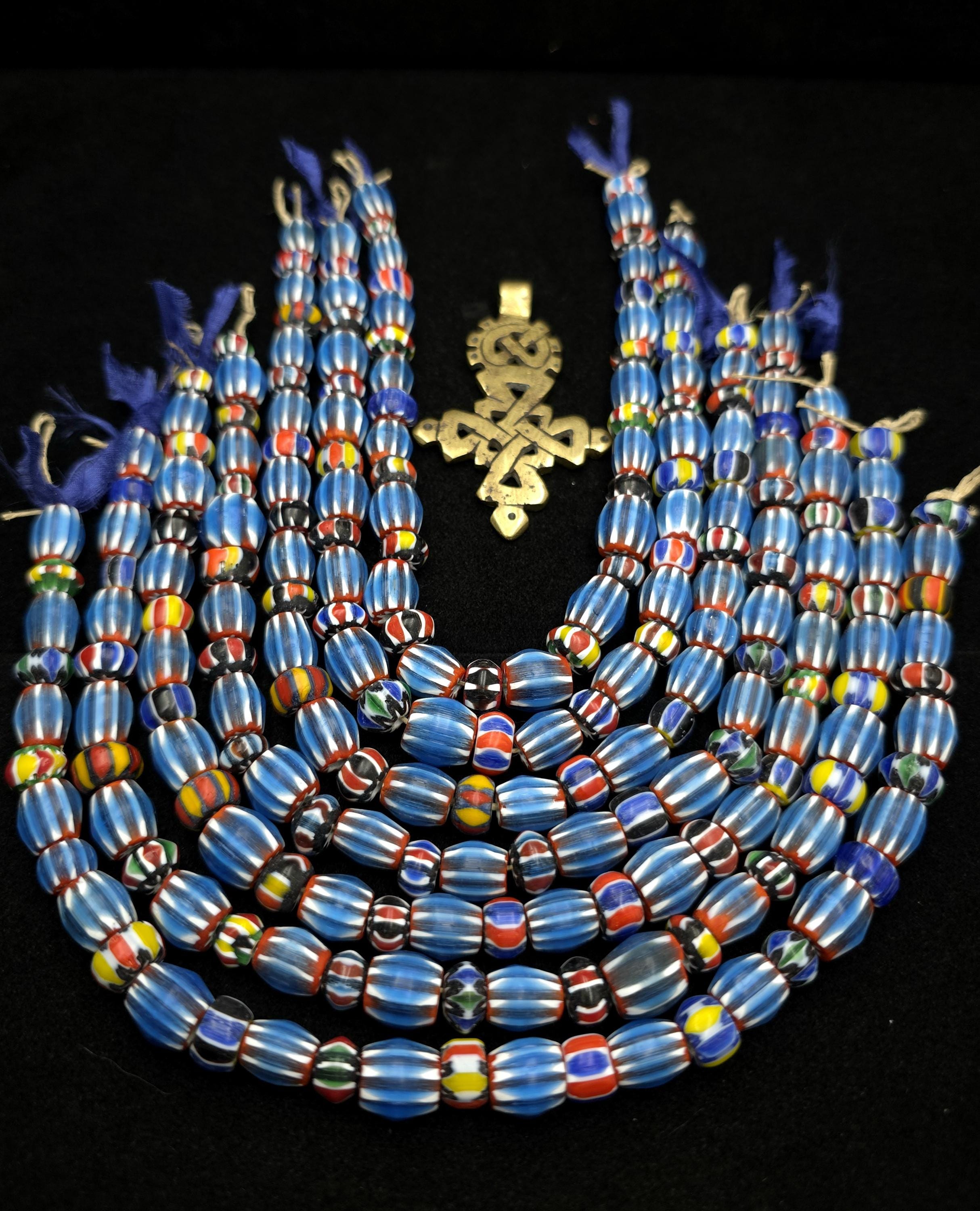 Chevron Glass Beads Multi-layer, Large Bead Mix Sizes & Colors 6-12 mm height x 8-11 mm [30-32 Beads] Per Strand /  Jewelry Making Supplies.