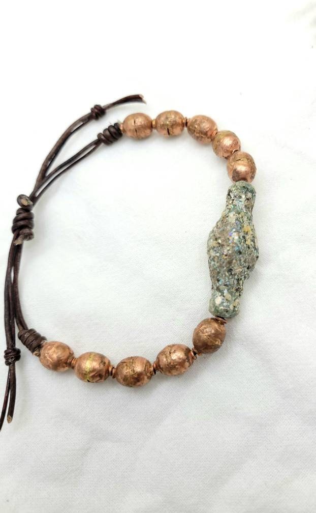 Beautiful Authentic Ancient Rome Bracelet / His and Hers Bracelet / Ethiopian Copper and Brass Beads Wearing Beautiful Old Roman Glass.