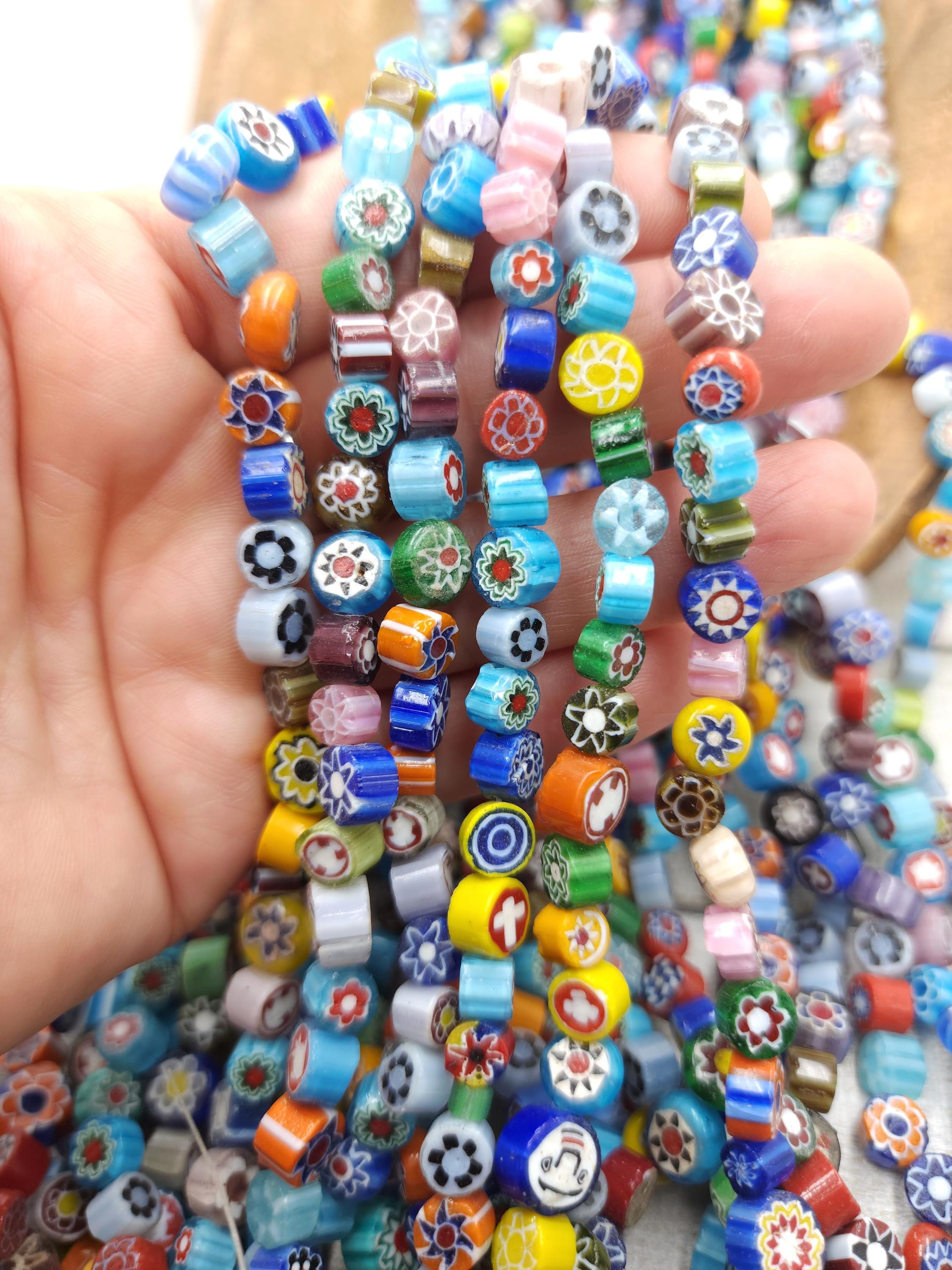 Two Strands 14" For The Price Of Small Chevron Beads [6-10mm], Millefiore Glass Beads, Murano, Jewelry Making Supplies, Read The Description