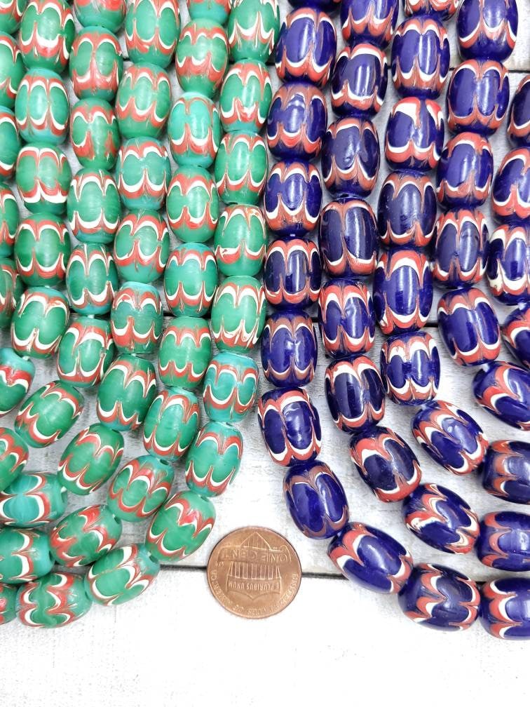 Small Chevron Style Beads, Strand With 10 Beads 13-14mm x 10-11mm / Indonesian Beads / Lampwork Beads / Thailand Beads / Jewelry Supplies.
