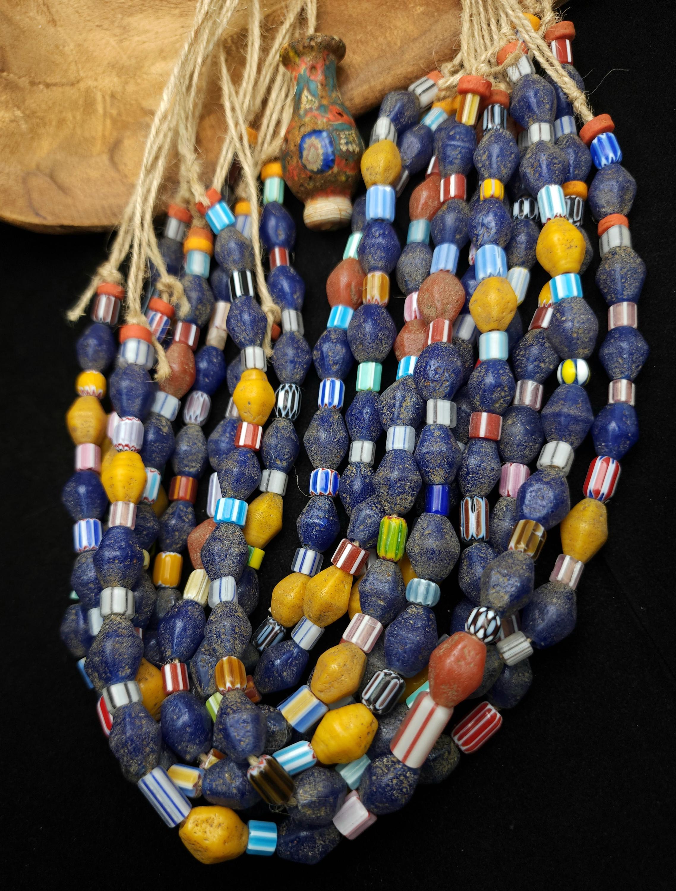 Full Strand 15" Bicone Glass Beads, Colorful Vintage Chevron Indonesian Beads, Jewelry Making Supplies.