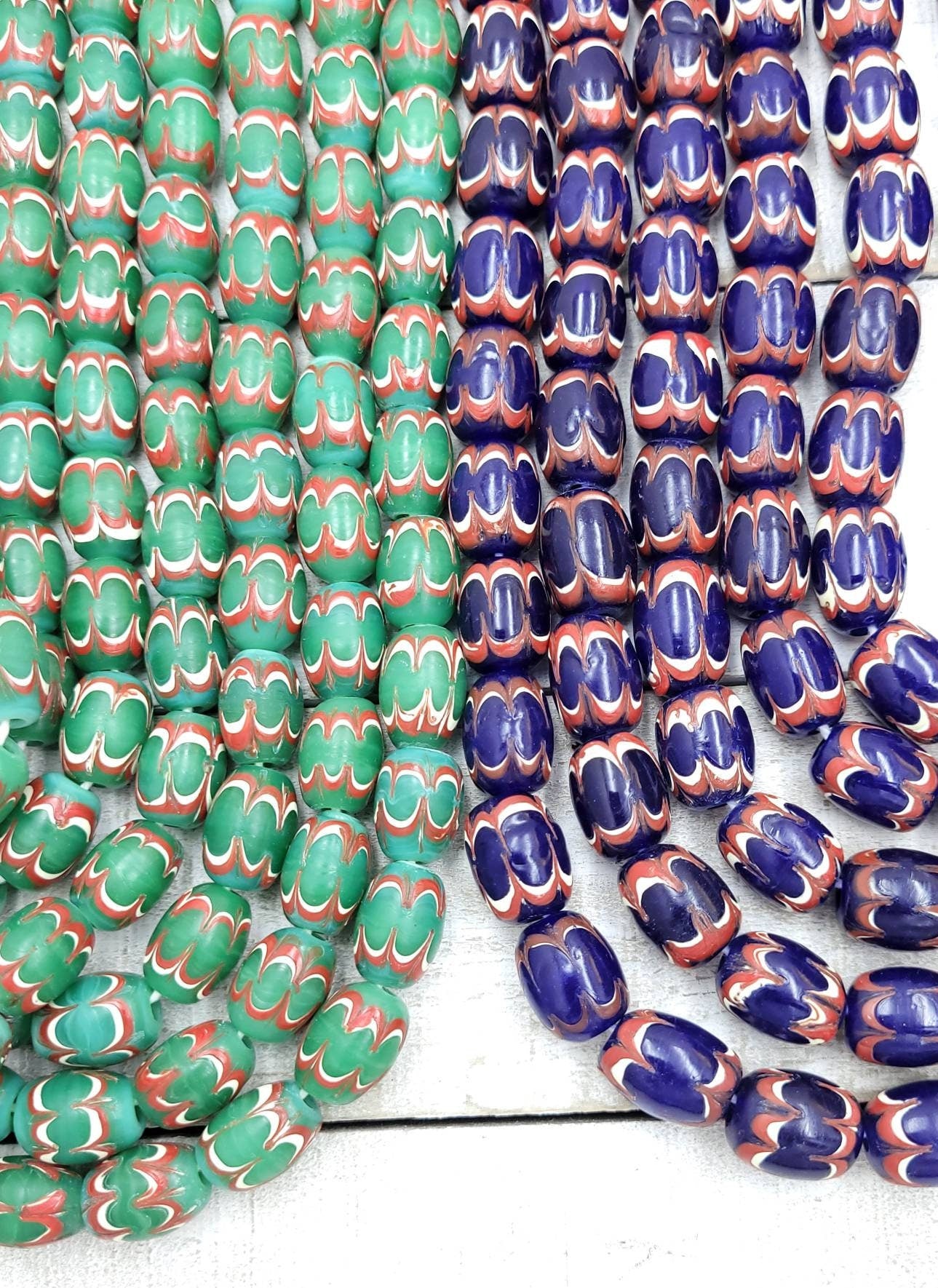 Small Chevron Style Beads, Strand With 10 Beads 13-14mm x 10-11mm / Indonesian Beads / Lampwork Beads / Thailand Beads / Jewelry Supplies.
