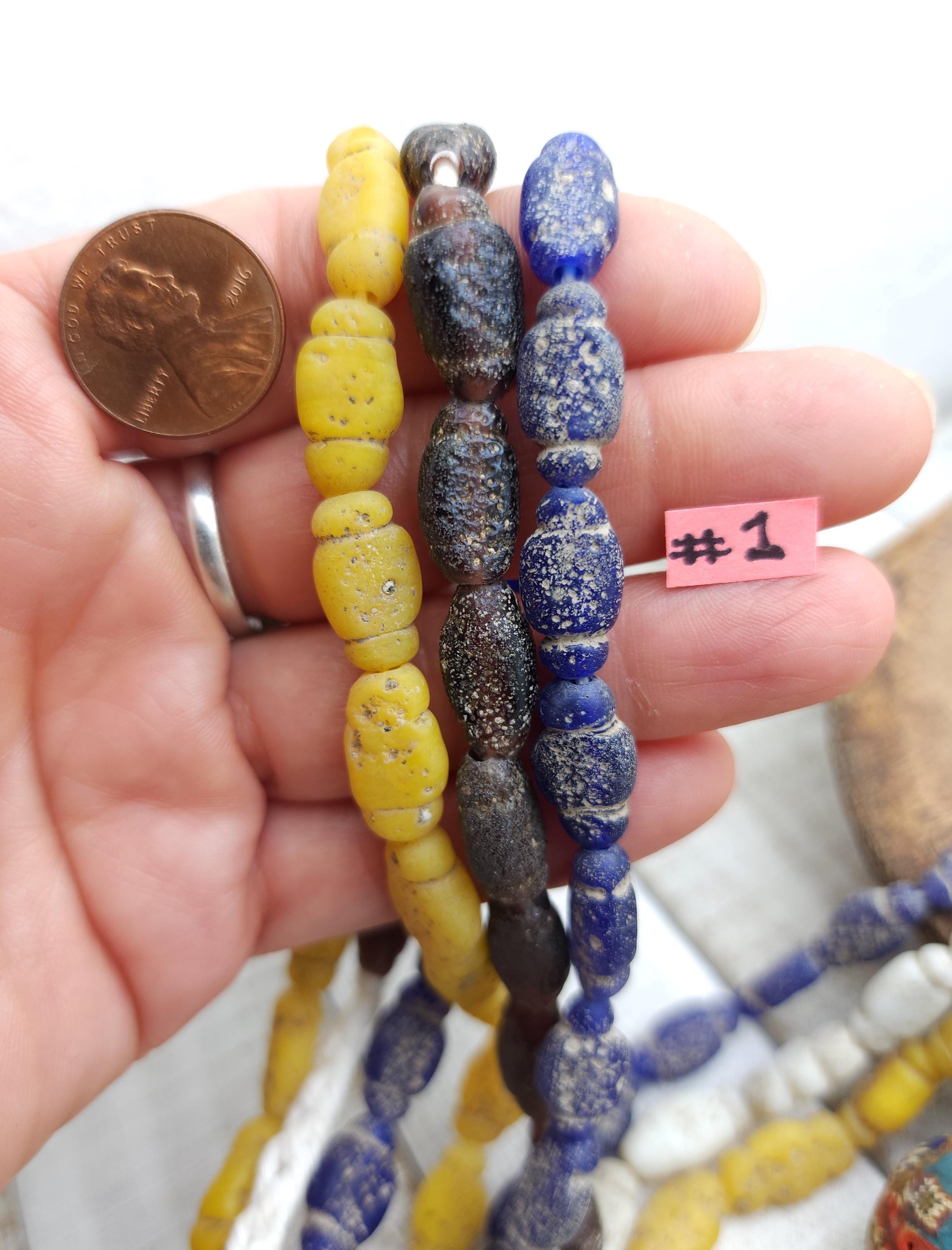 Lot of 3 Full Strand 22" 15-17mm, Glass Beads with Rustic Accent, Old, Indonesian Beads, Lampwork Beads, Jewelry Making Supplies.