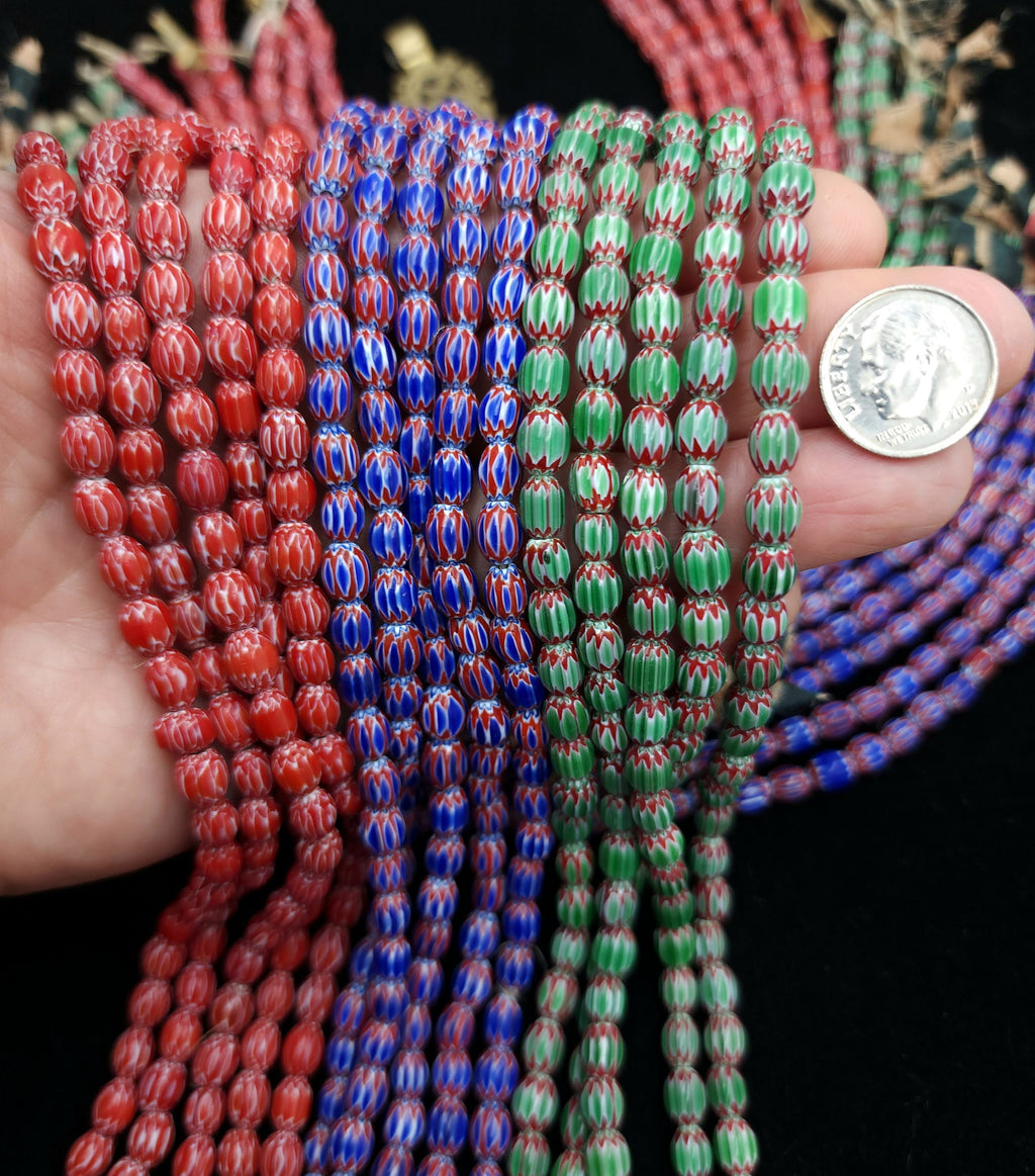 Small Multi-Layer Chevron Beads Choose Red, Blue Or Green Strand 10" 5-7 x 5-6mm 38-40 Beads / Jewelry Making Supplies.