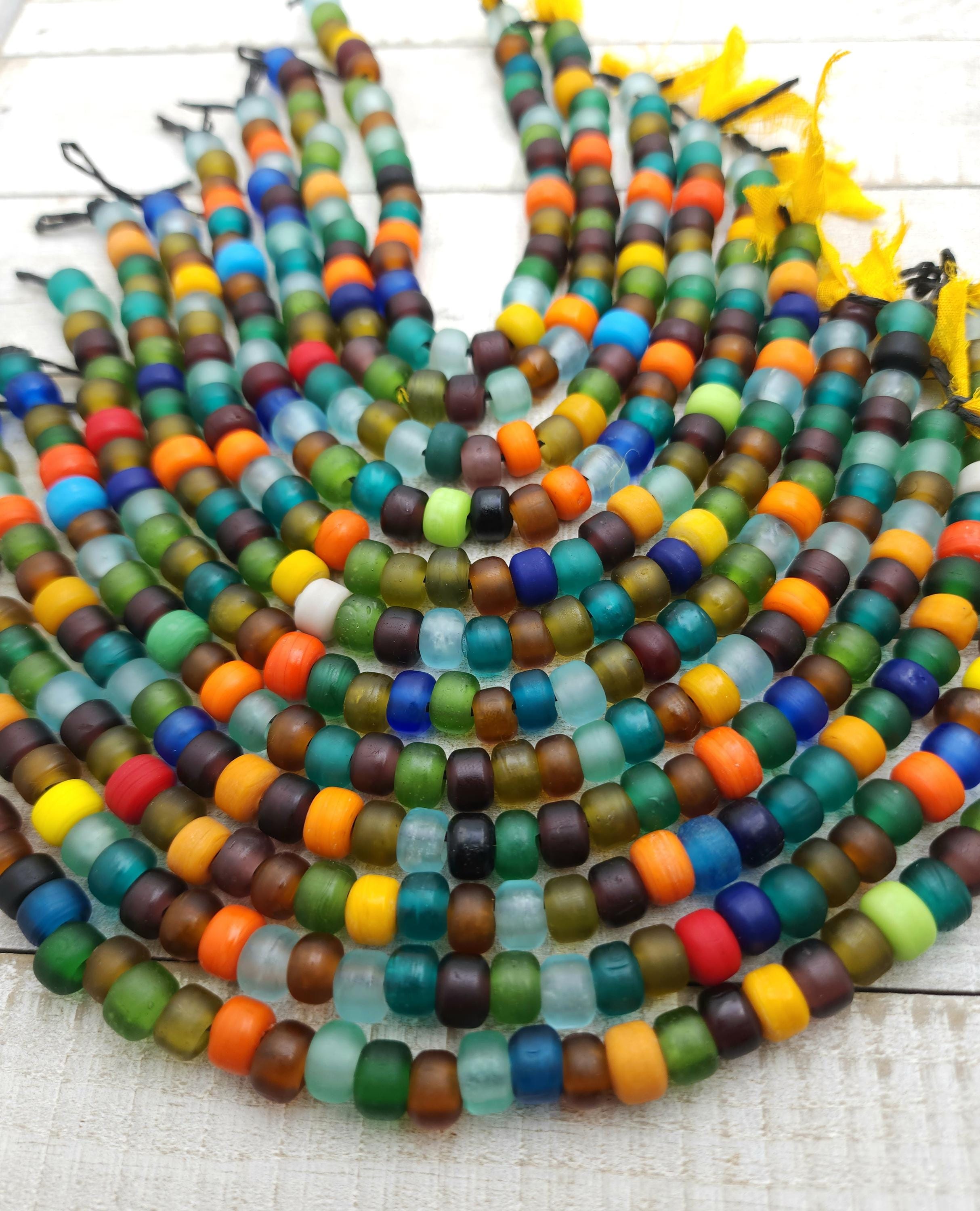 Multicolor Opaque Glass Beads, Pony Beads, Crow Beads, Strand With 35 Beads 9x6, Jewelry Making Supplies, Craft.