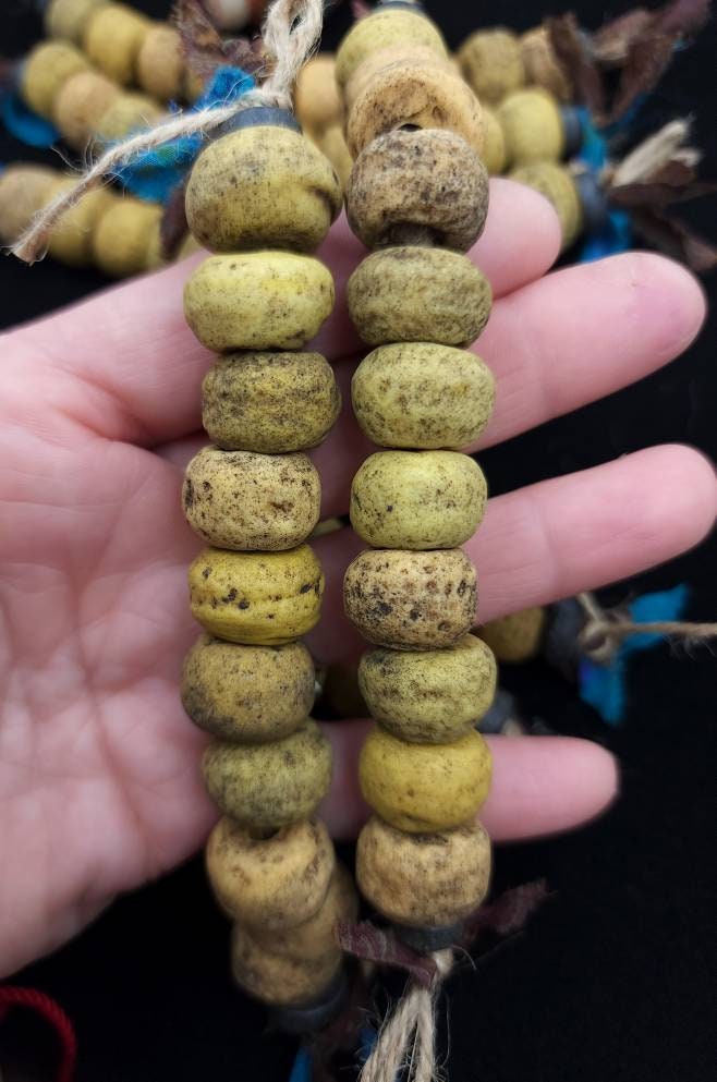 Very Old Glass Beads Like Hebron Beads / Indonesian Beads / Over 200 Years Old / Unusual / Strand 10 Beads 11-13x 15-17mm /Jewelry Supplies