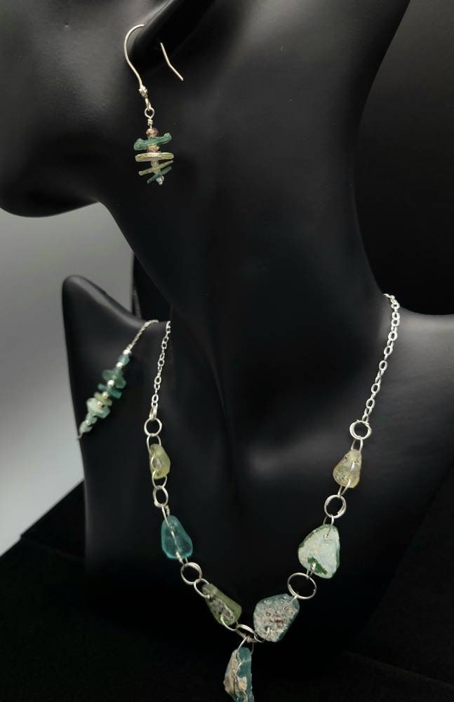 Antique Roman glass earrings 925 silver