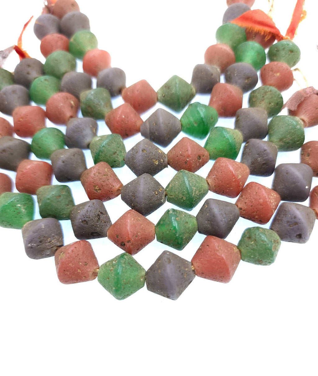 Old Rustic Glass Beads From Java Indonesia Strand 12 Beads13-15mm x 14mm / Vintage / Tribal / Ethnic / Jewelry Making Supplies