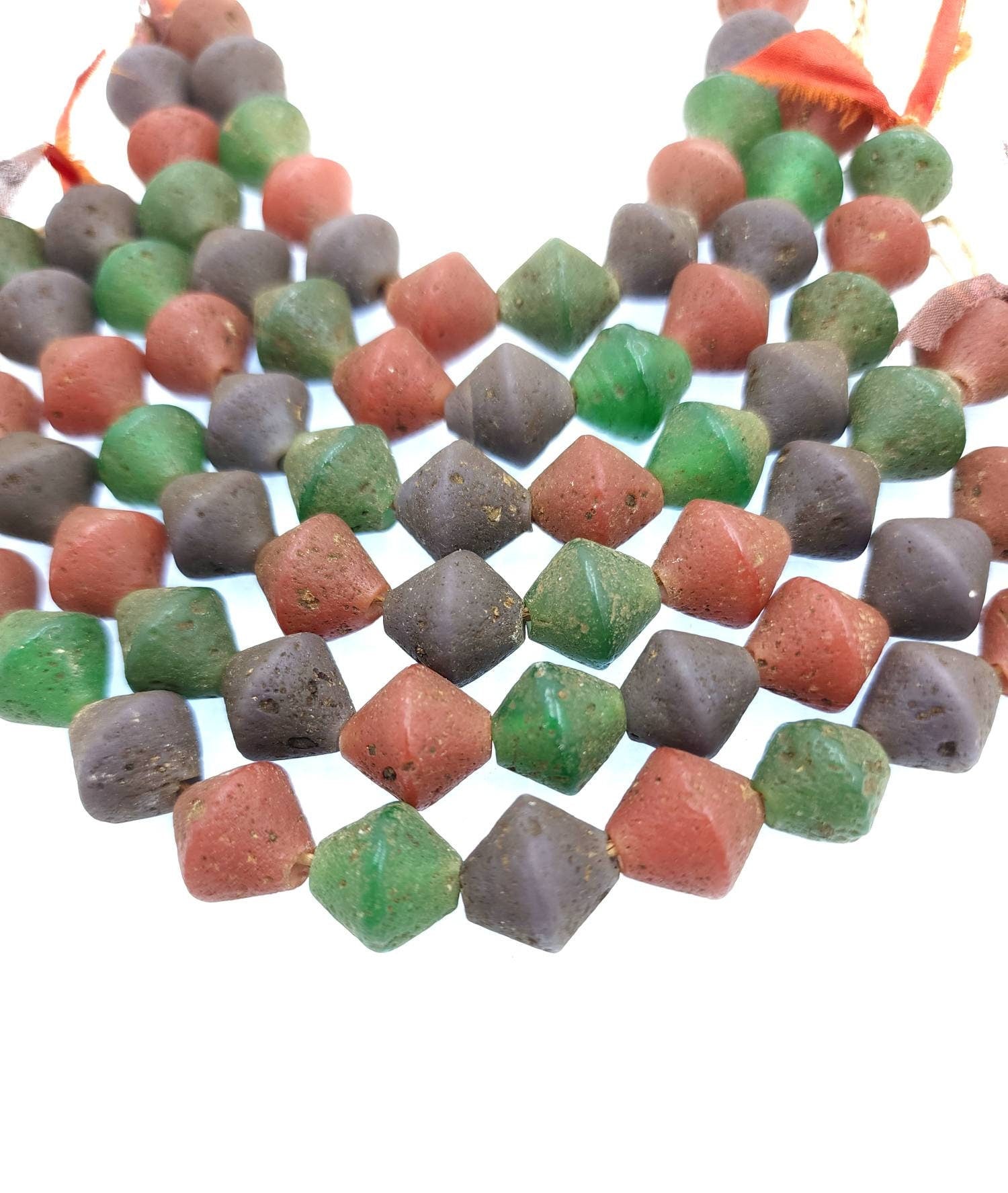 Old Rustic Glass Beads From Java Indonesia Strand 12 Beads13-15mm x 14mm / Vintage / Tribal / Ethnic / Jewelry Making Supplies