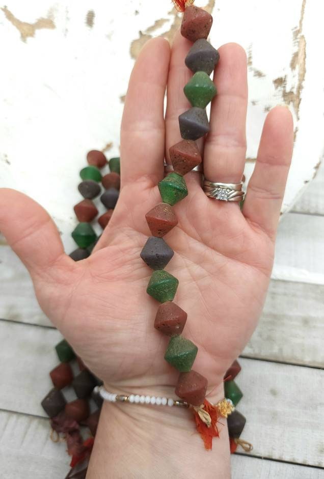 Old Rustic Glass Beads From Java Indonesia Strand 12 Beads13-15mm x 14mm / Vintage / Tribal / Ethnic / Jewelry Making Supplies