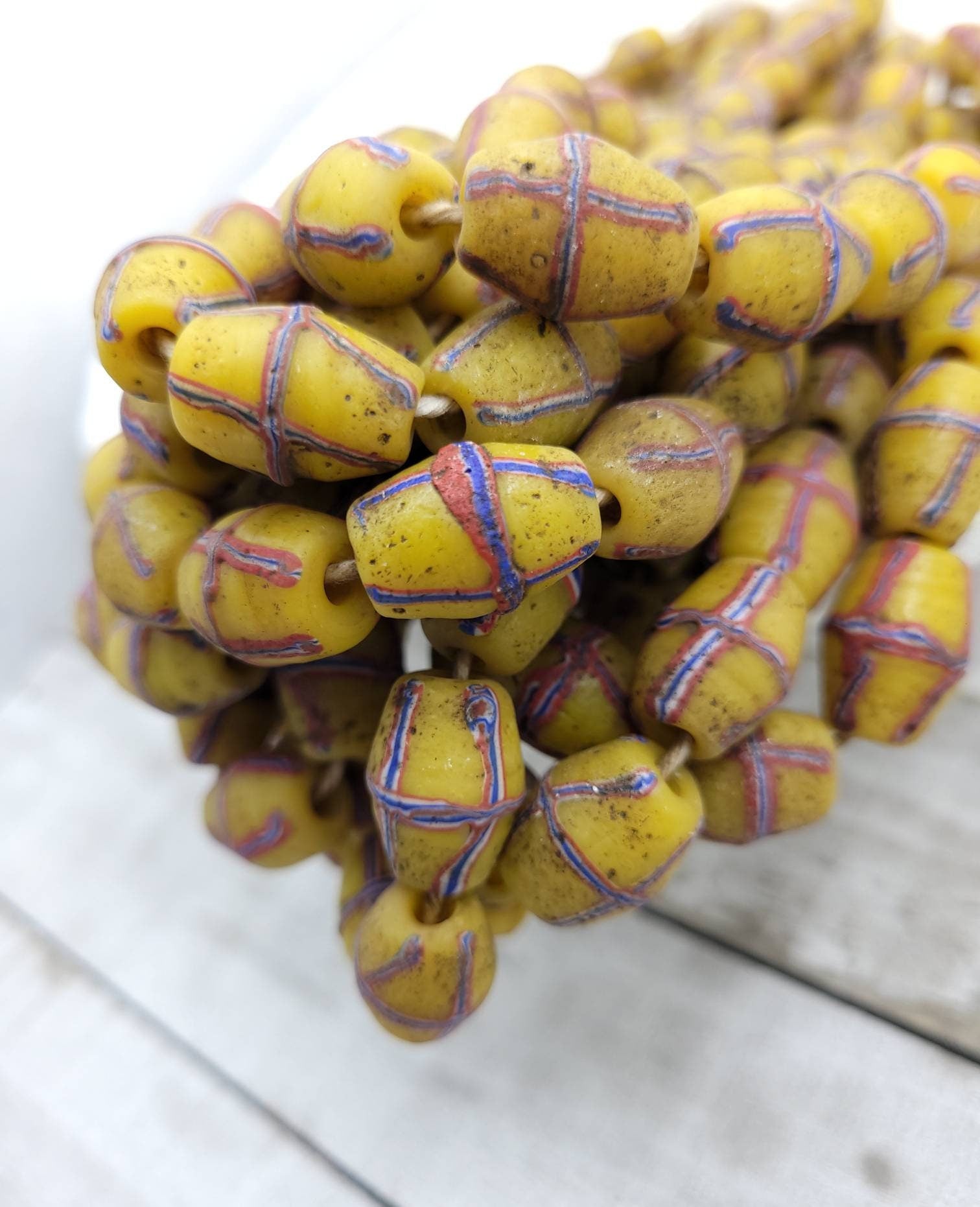 Ethnic Bicone Beads Java french Beads / Venetian Cross Beads with Rustic Accent / Strand of 12 beads 16-20×13-15mm / Jewelry Making Supplies