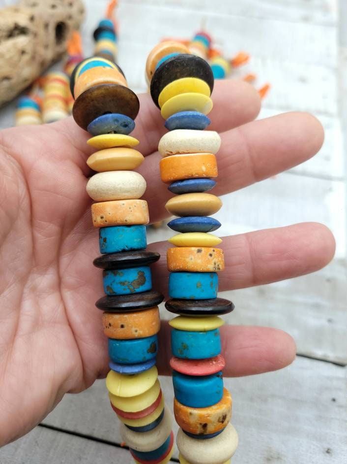 Natural Bone Beads Beautiful Colors Strand 8" Inches 12-18mm / Boho / Hippie/ Ethnic / Party / Fun / Rainbow /Jewelry Supplies.