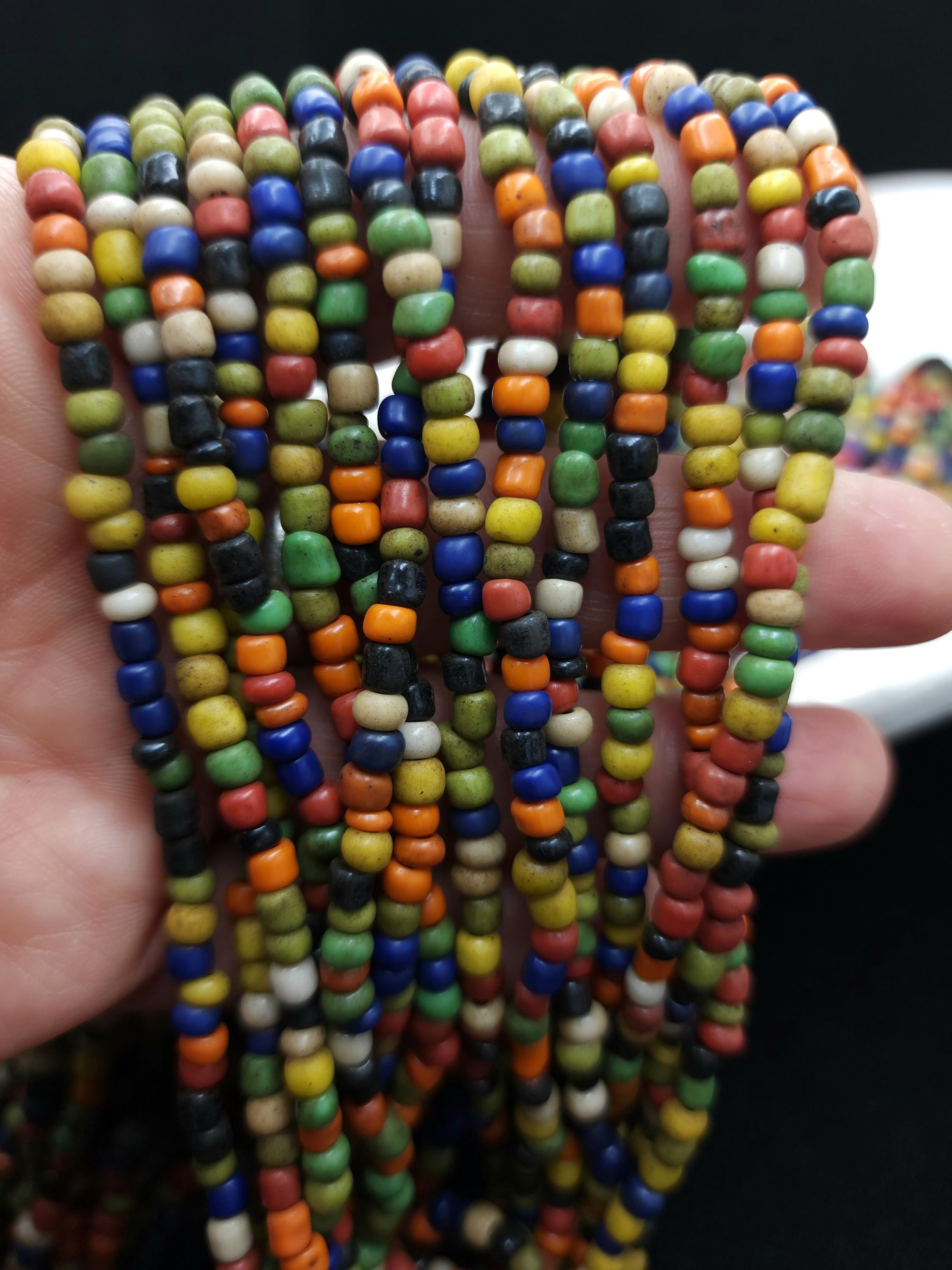 Full Strand Over 40" [More Than 300 Beads] From Java Indonesian, Rustic Opaque Glass Beads 2-4x4mm, Jewelry Making Supplies, Craft.