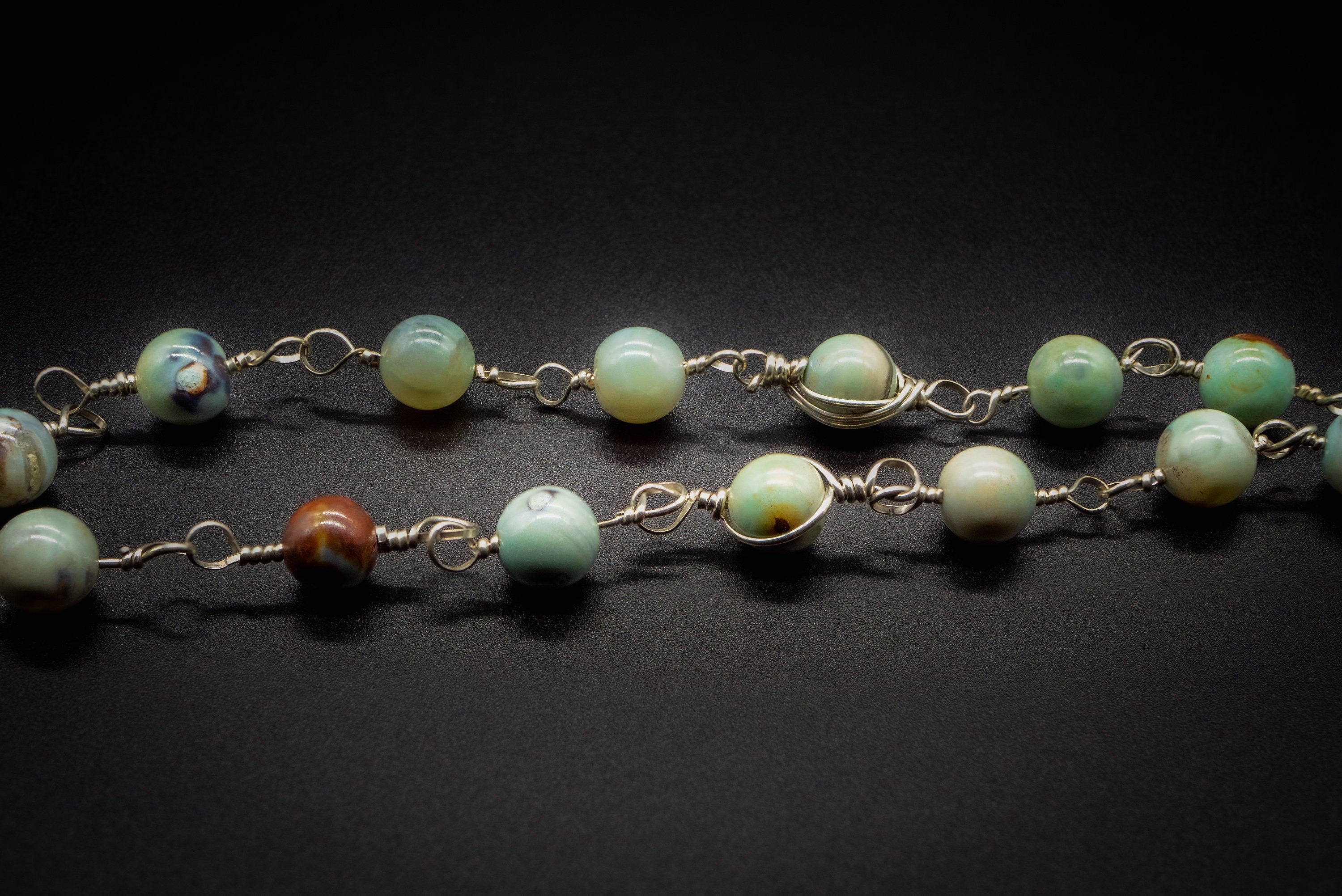 Necklace Green Teal Aqua Fire Agate, 925  Sterling Silver & Latón, Women Pendant, Beaded Necklace