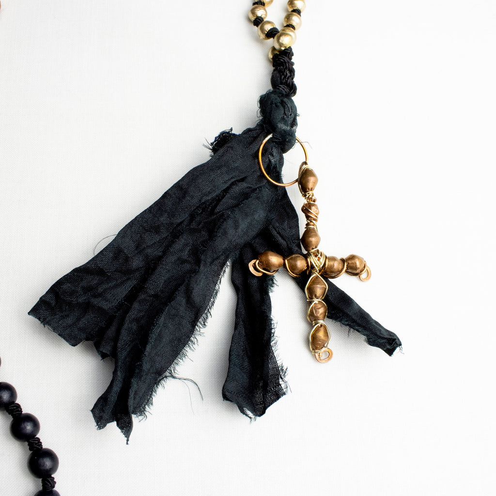 FINAL SALE  regular price  102 to only 89.99 " Black Rosary | African Silver| Ethiopian Copper | Acai Nut Wood