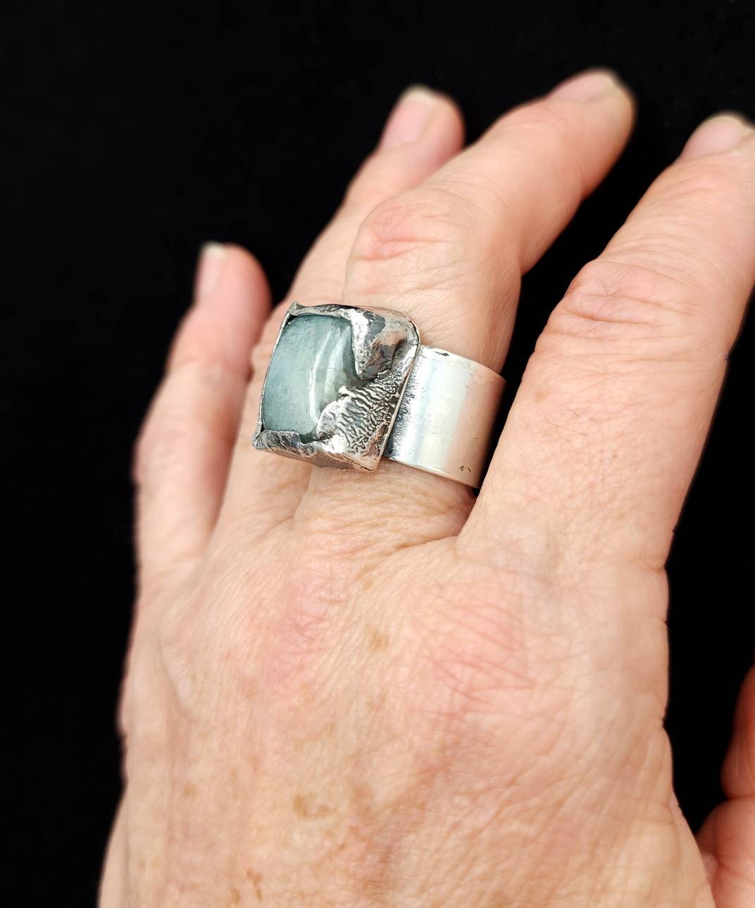 Beautiful .925 Silver Ring Natural Stone Aquamarine Size 10 / Gift For Him Or Her / Sophisticated Elegant Ring / Handmade / Silver Jewelry.