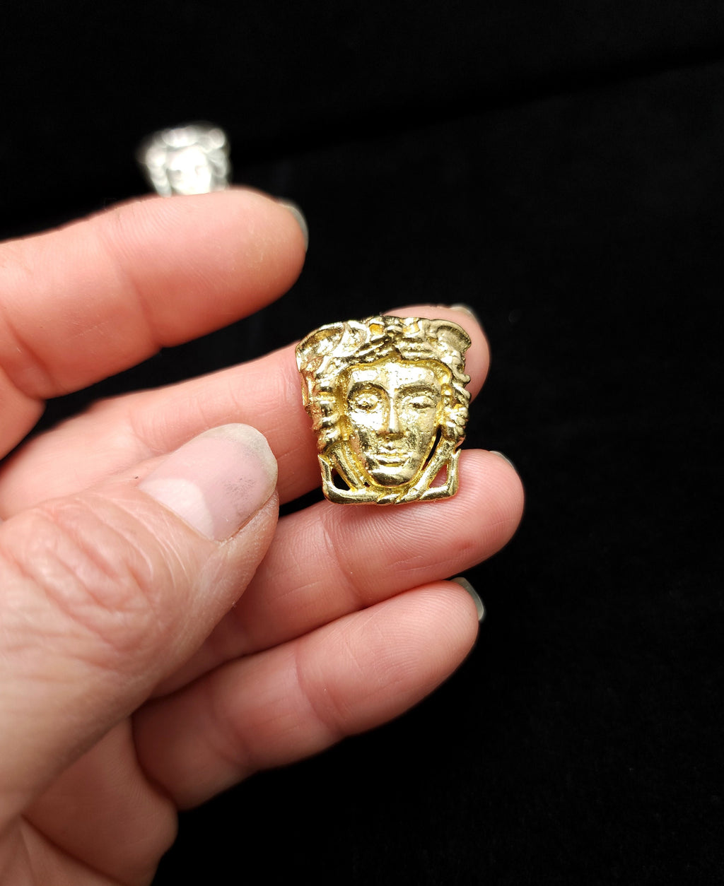 Raw Brass Medusa OR Fine Silver Medusa .99 Pendant, Mythological Face, Jewelry Supplies