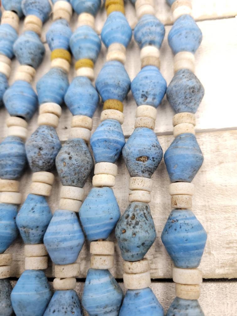 Java Bicone Glass Beads With Old Rustic Accent / Strand 10" 16-18mm x 13mm / Jewelry Supplies / Indones Beads / Lampwork Beads.