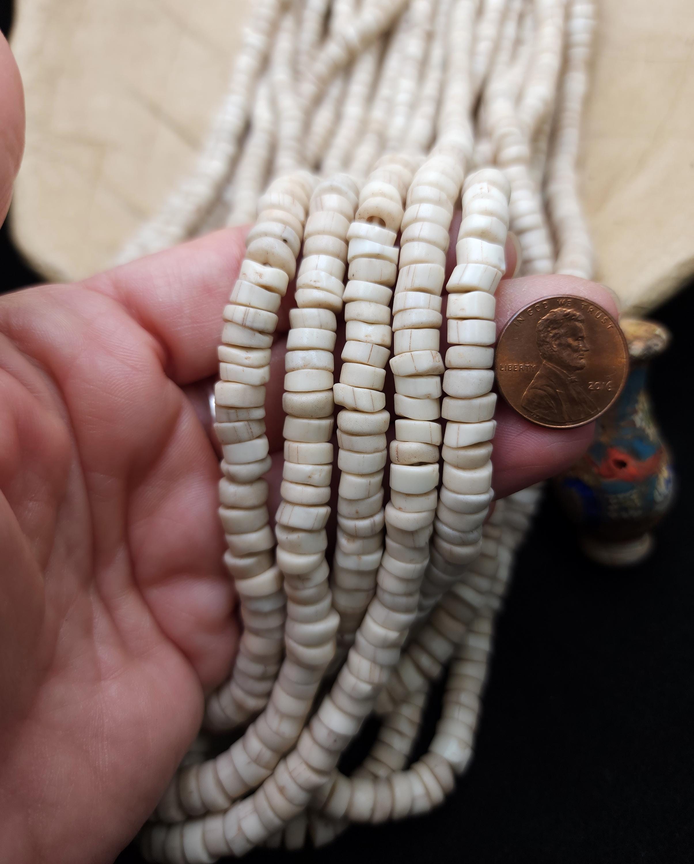 Beige Polished Glass Beads With Rustic Accent From Indonesia, Strand 10" 8mm, Jewelry Making Supplies, Craft, Spacer Beads.