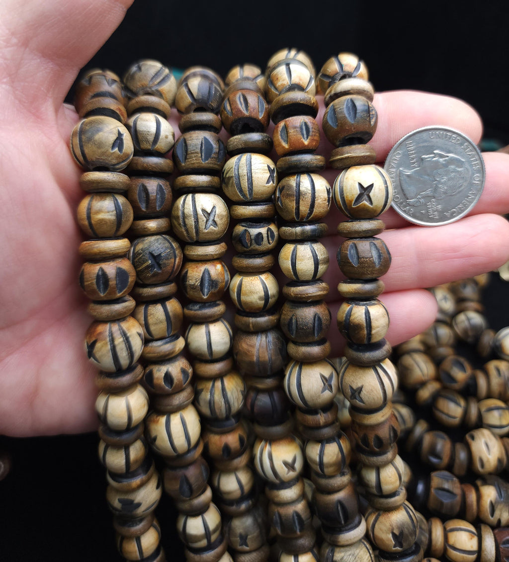 Variety of Water Buffalo Horn Bone Beads, Strand 9" 10-14mm [30-32], Tribal, Etnic Tribal, Native, Jewelry Making Supplies, Craft.