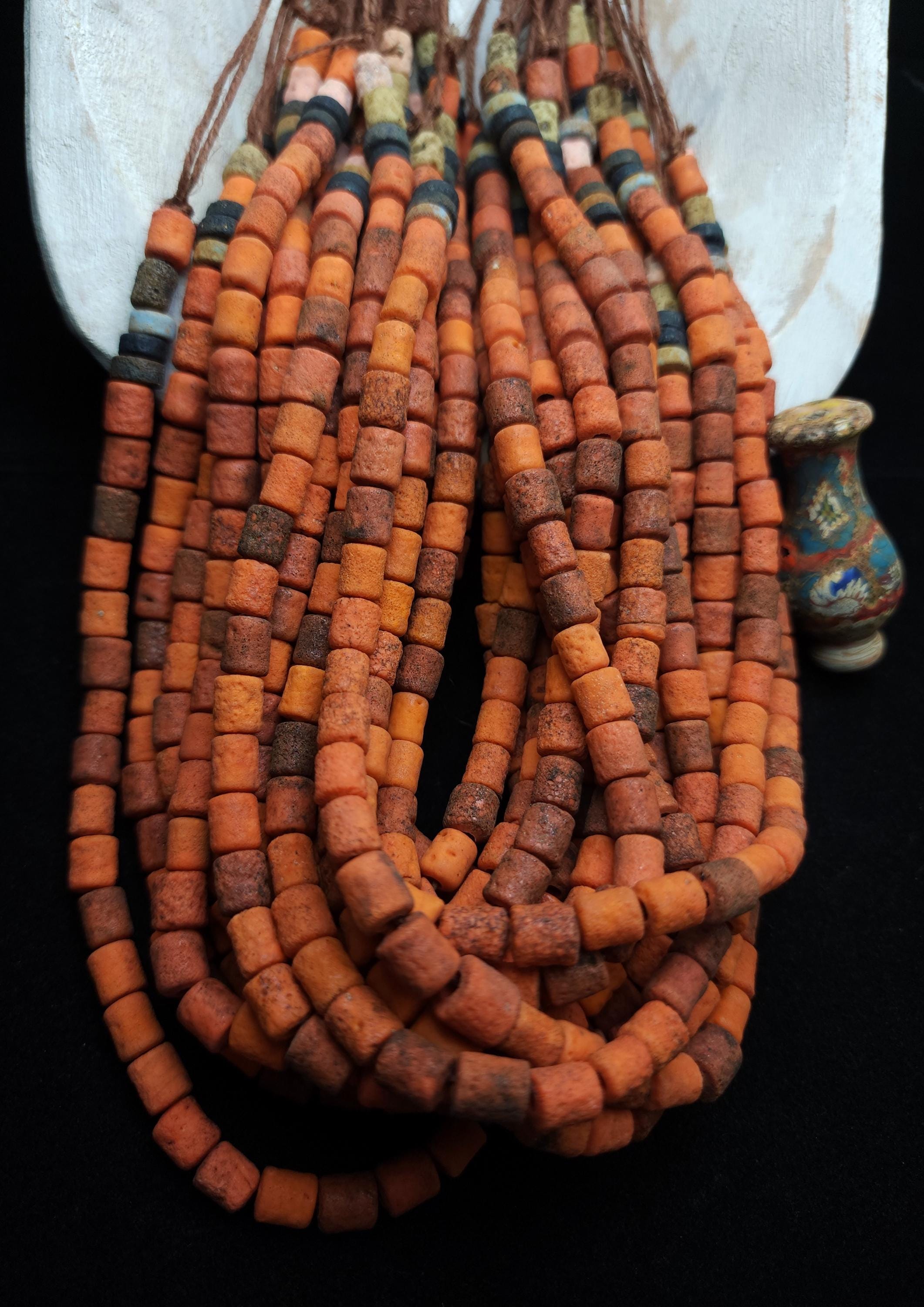 Rustic Porous Glass Tubular Beads 9-10 x 7-8 mm Full Strand 14-15", Red Orange Beads From Java Indonesia,  Jewelry Making Supplies, Craft.
