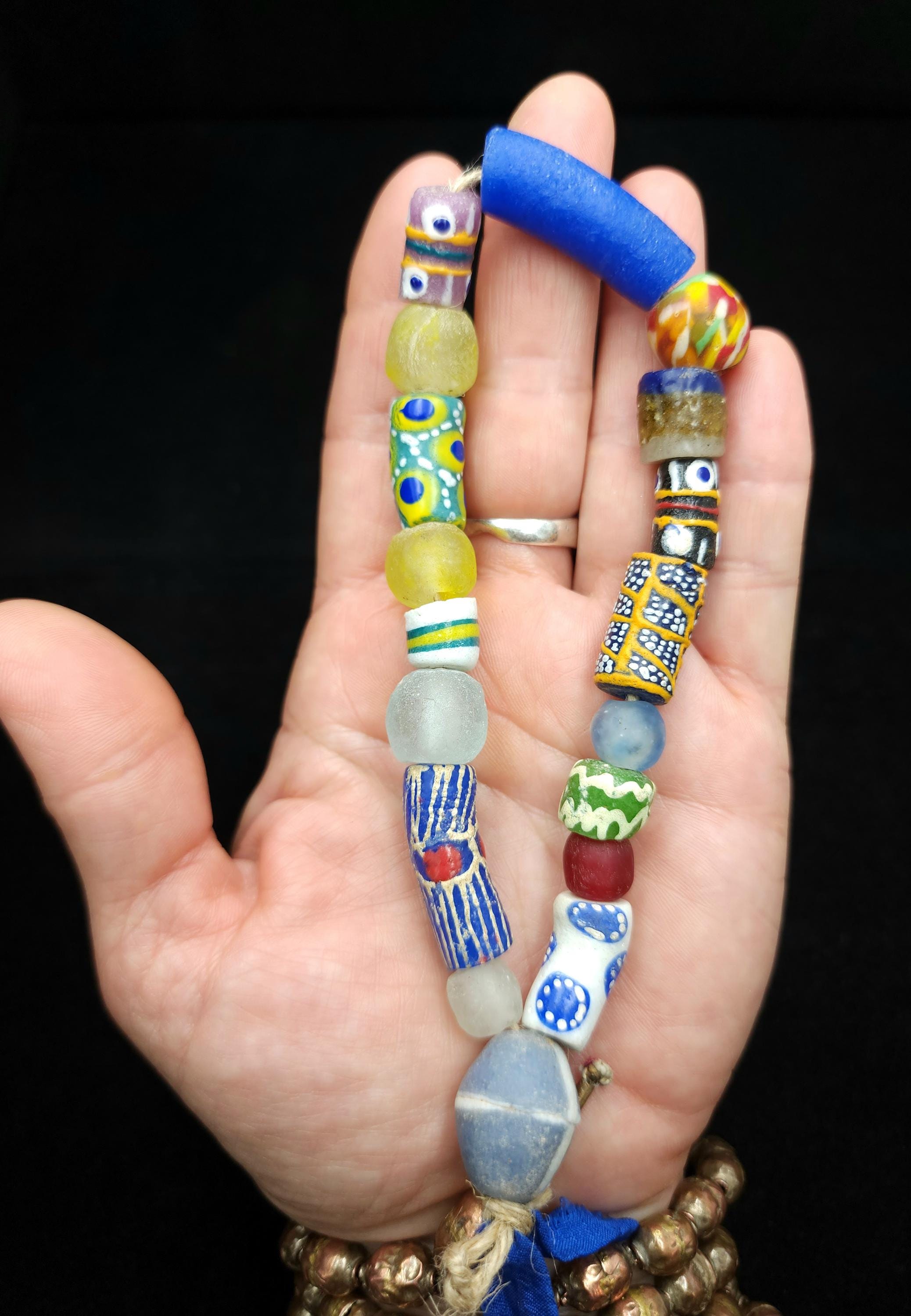 Wide Variety Of African Recycled Glass Beads Strand 10" 10-32mm / Recycled Glass Beads / Funn Multicolor Beads / Jewelry Supplies / Craft.