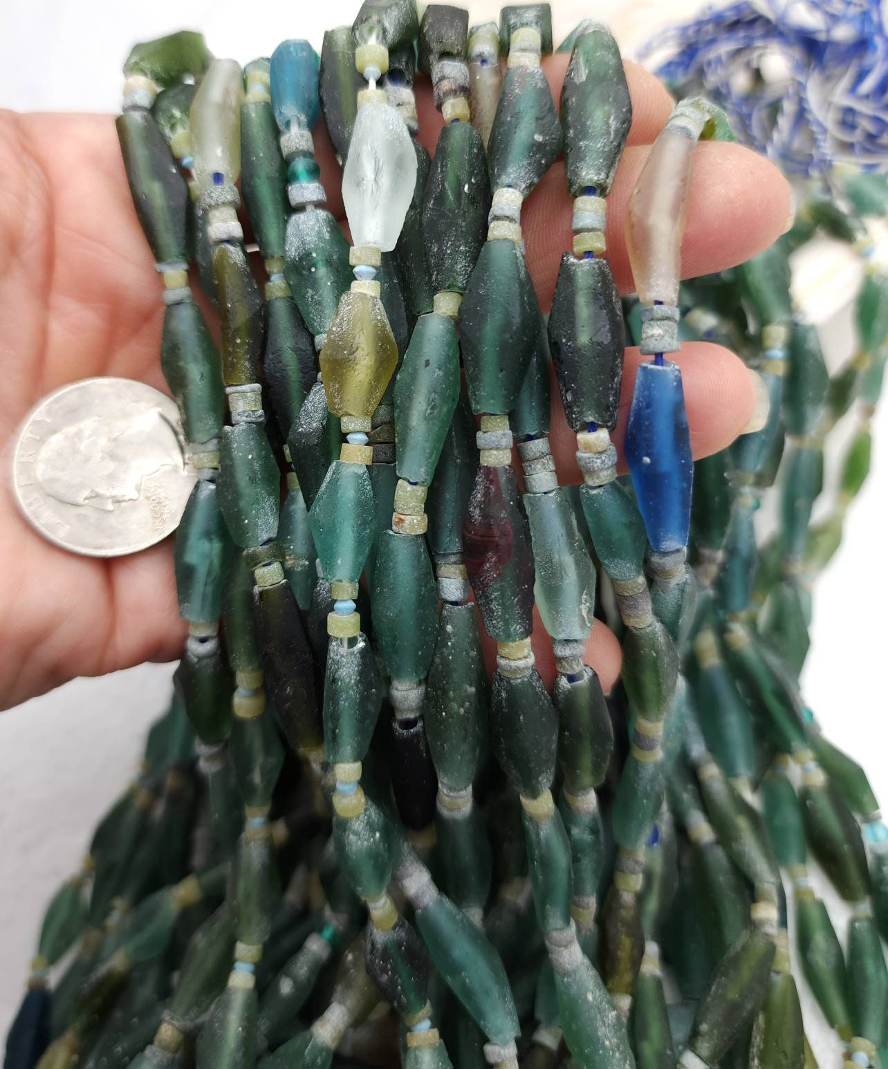 100% Genuine Ancient Roman Glass / Roman Glass Diamond-Shaped Beads Long 12mm -20mm + / Afghan Beads / Jewelry Making Supplies.