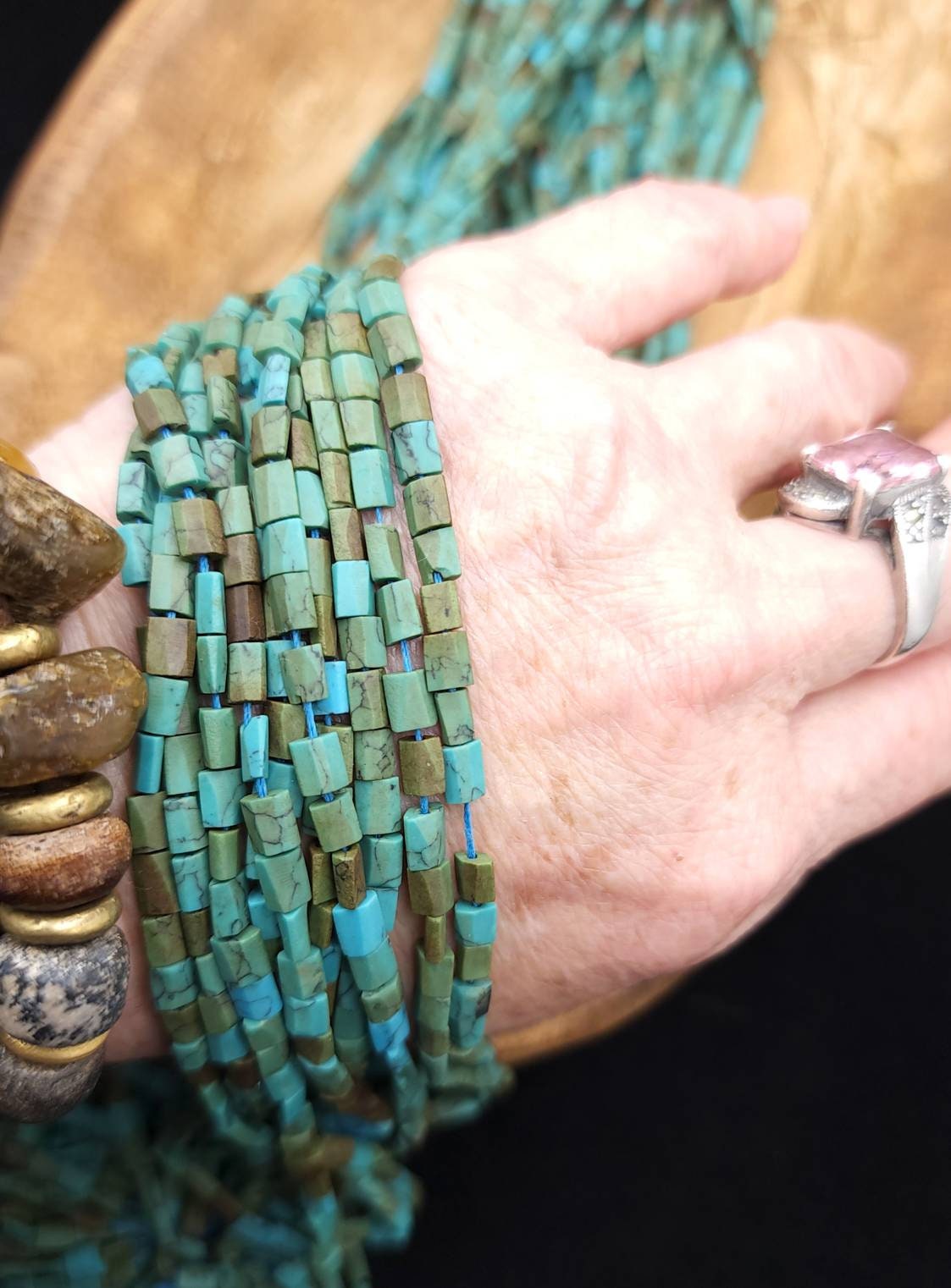 Afghan Turquoise Stone Beads Full Strand 15"+ Inches 76-80 Beads / Blue Turquoise Howlite / Flat Square Beads / Jewelry Making Supplies