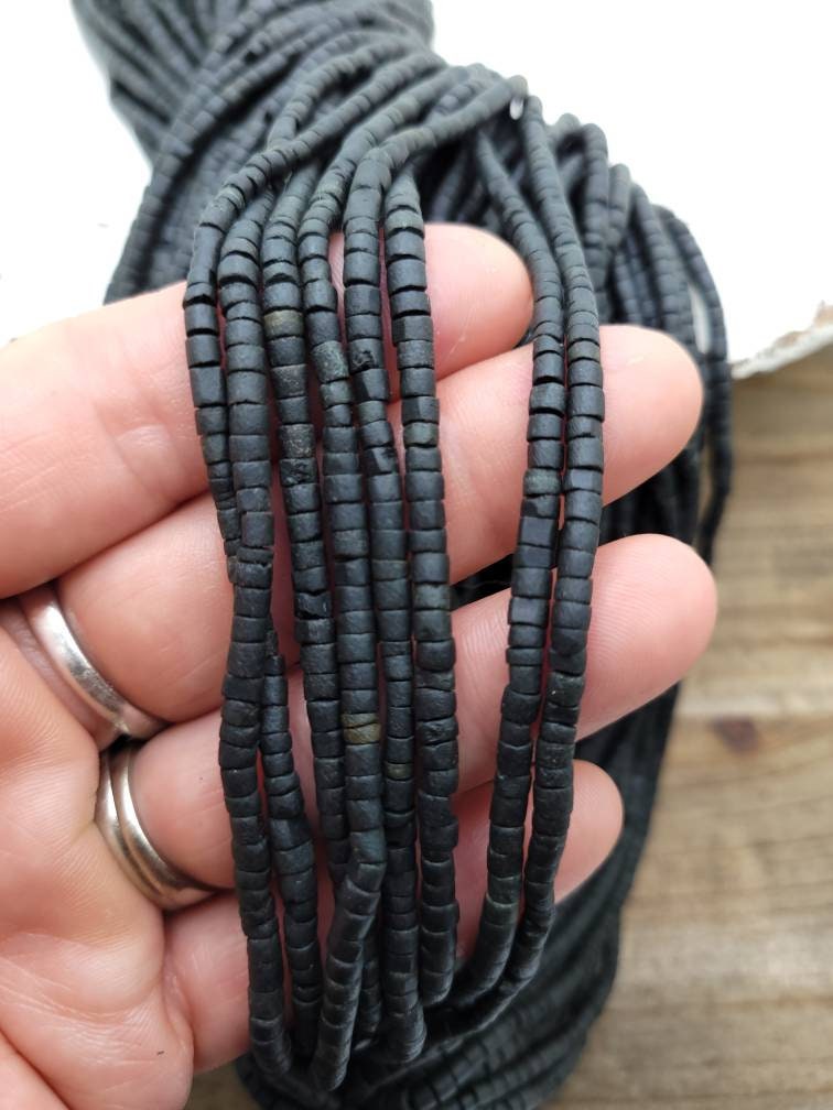 Wow Beautiful Black Jade Heishi Tube Beads 3mm Strand 12" / Beads From Afghanistan /Jewelry Supplies.